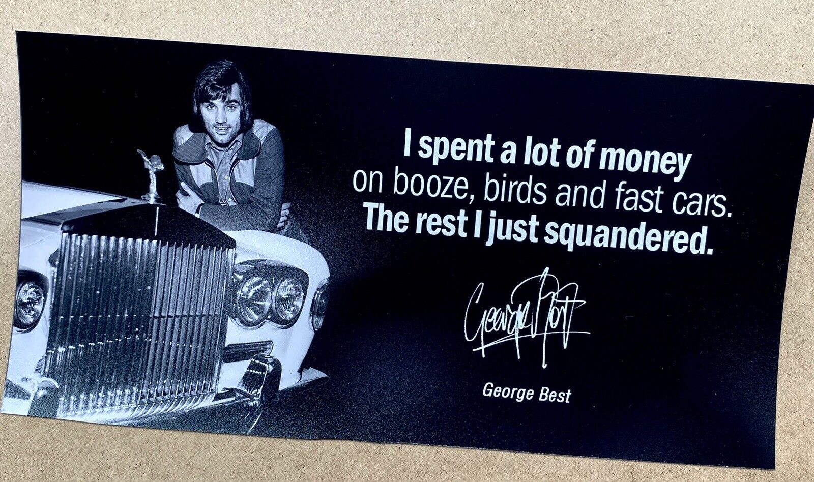 George Best With His Rolls Royce Silver Shadow. Printed Autograph 24x12 Inch