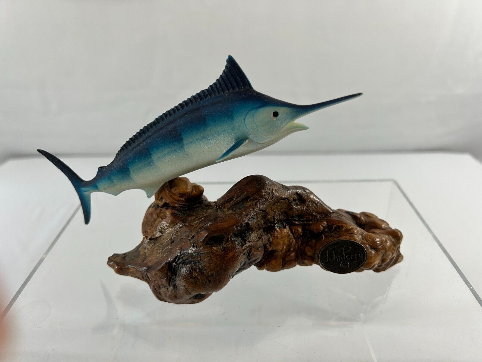 Vintage John Perry Blue Marlin - Swordfish Sculpture - Rare Fish - Burlwood