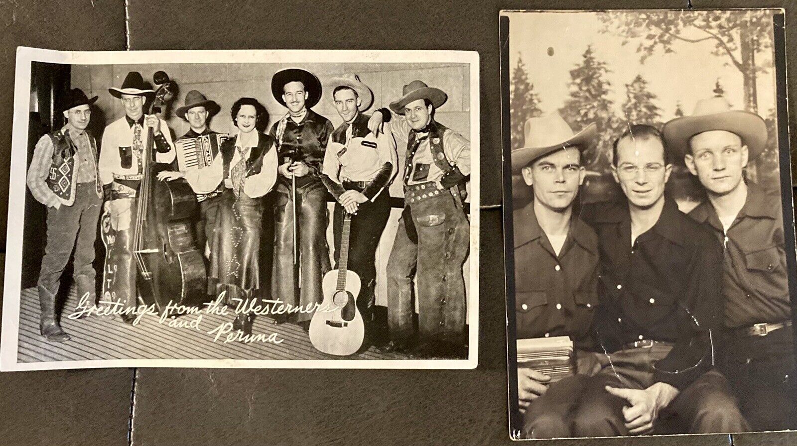 1930s Photos of a Cowboy Band with Guitar Accordion Bass And Photo Of 3 Cowboys