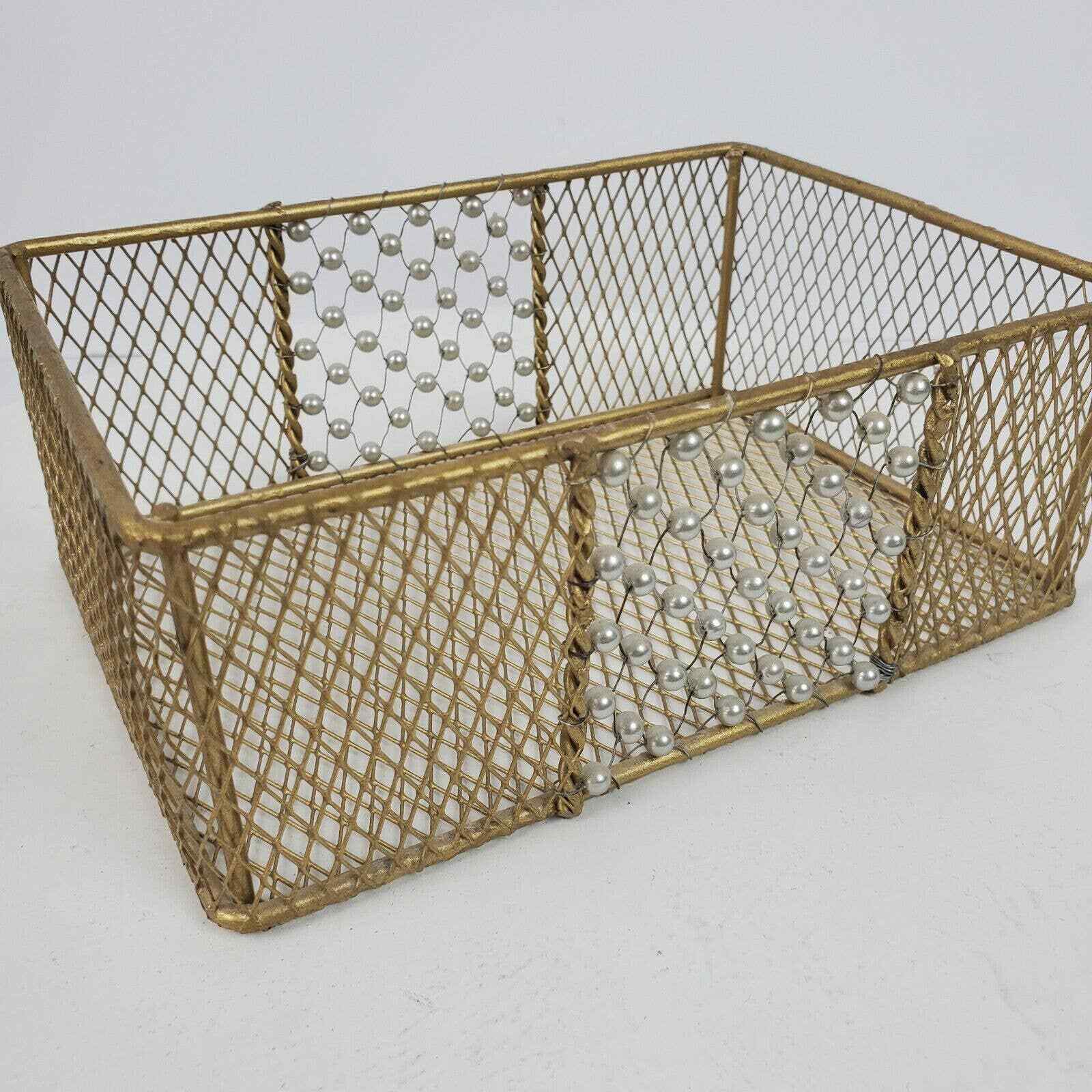 Vintage Style Wire & Beaded Basket 8x5.5x3 Inch