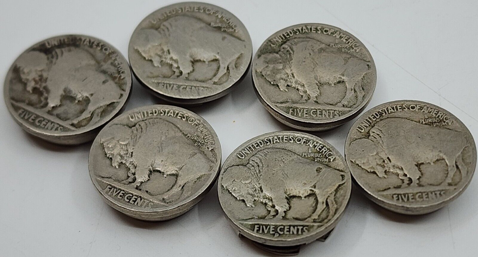 (6) Vintage Southwest Native American Buffalo Nickel Button Covers