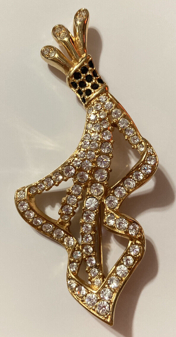 Swarovski Pin Brooch Goldtone Abstract Clear and Black Crystals Swanmark