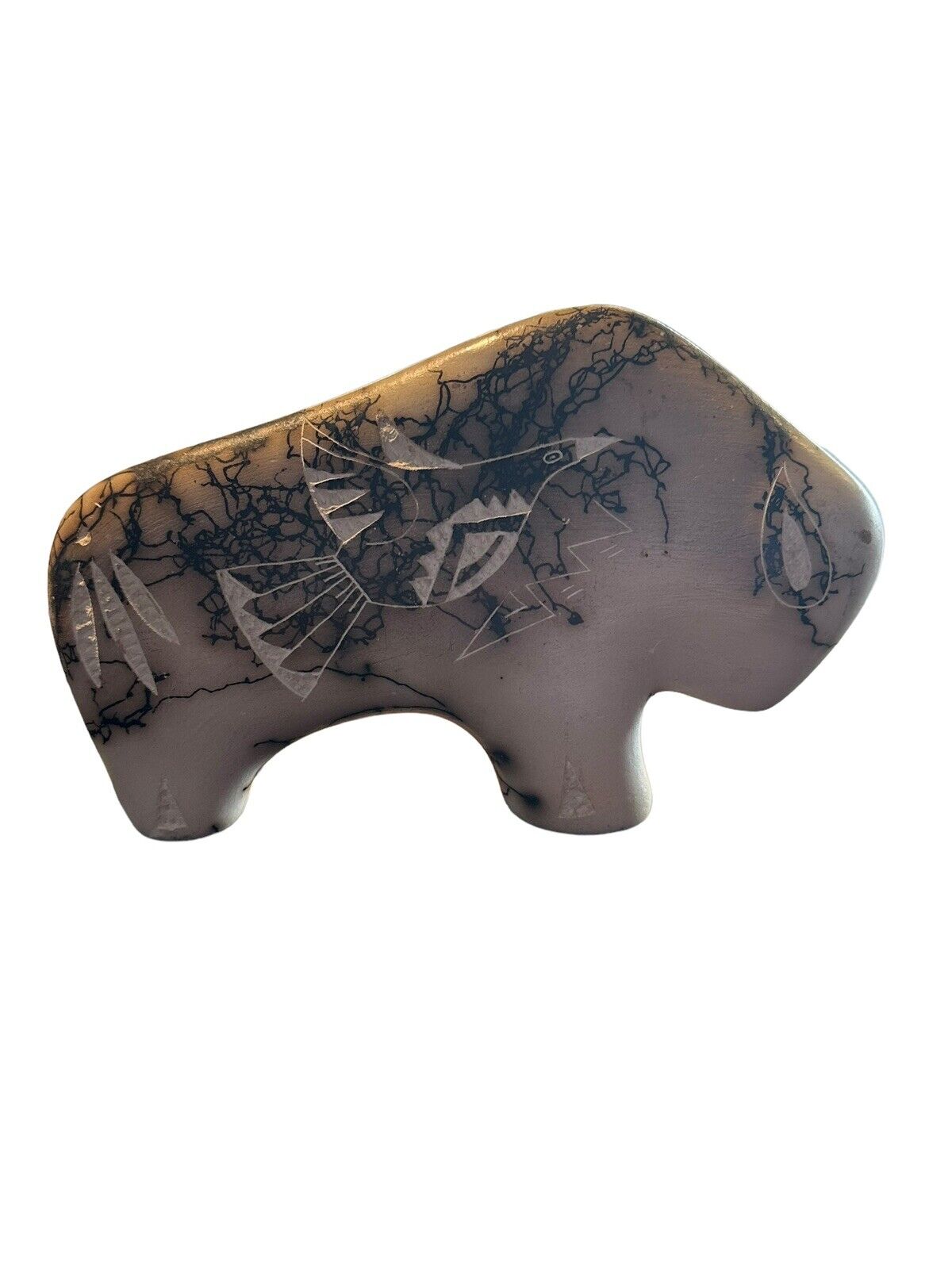 Tom Vail Navajo Horse Hair Ceramic Pottery Buffalo Bison Inscribed By Artist HTF