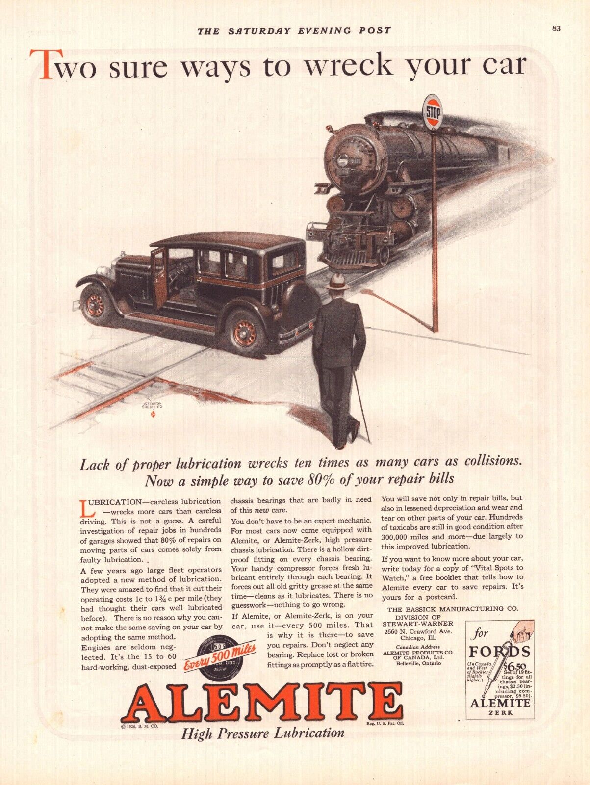 1927 Alemite High Pressure Lubrication Oil For Fords Train Car Crash