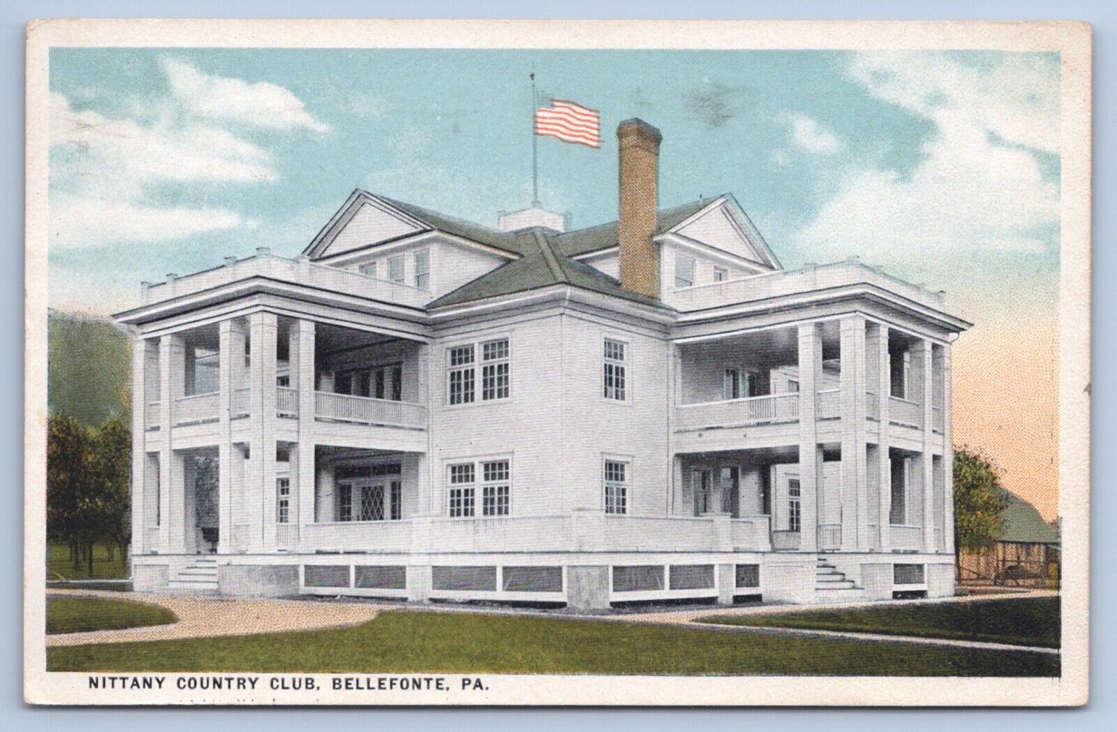 Postcard Bellefonte PA Pennsylvania Nittany Country Club Flag Centre County