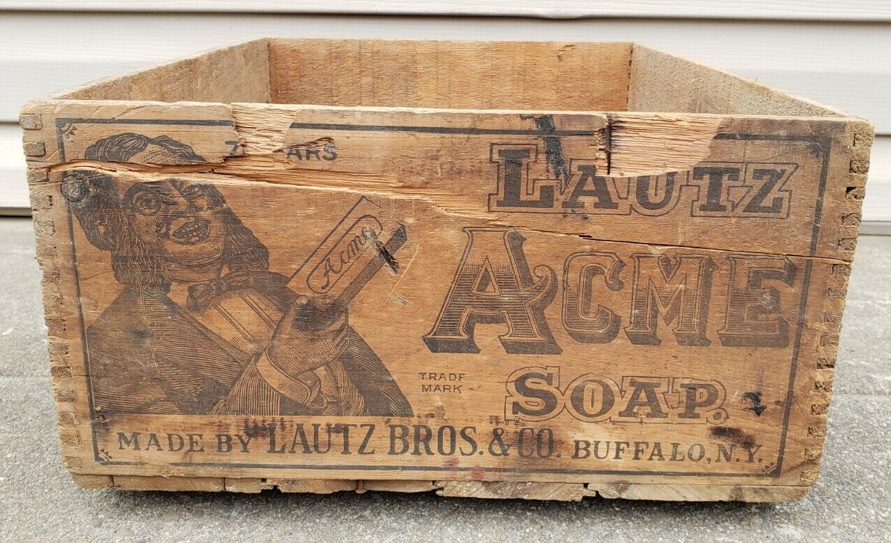 XRARE Antique Lautz Bros Acme Soap Advertising Crate Wood Box Sign Country Store