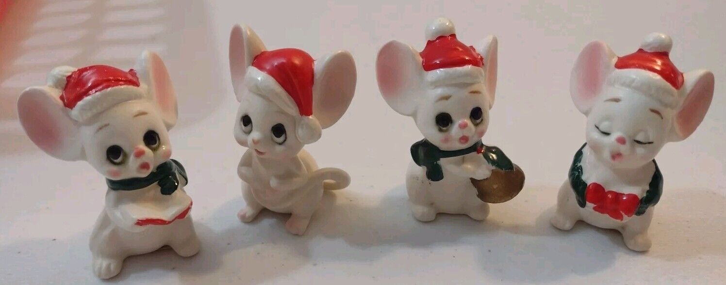 Vintage Lefton Lot 4 Japan Ceramic Christmas Mouse Mice Figurine