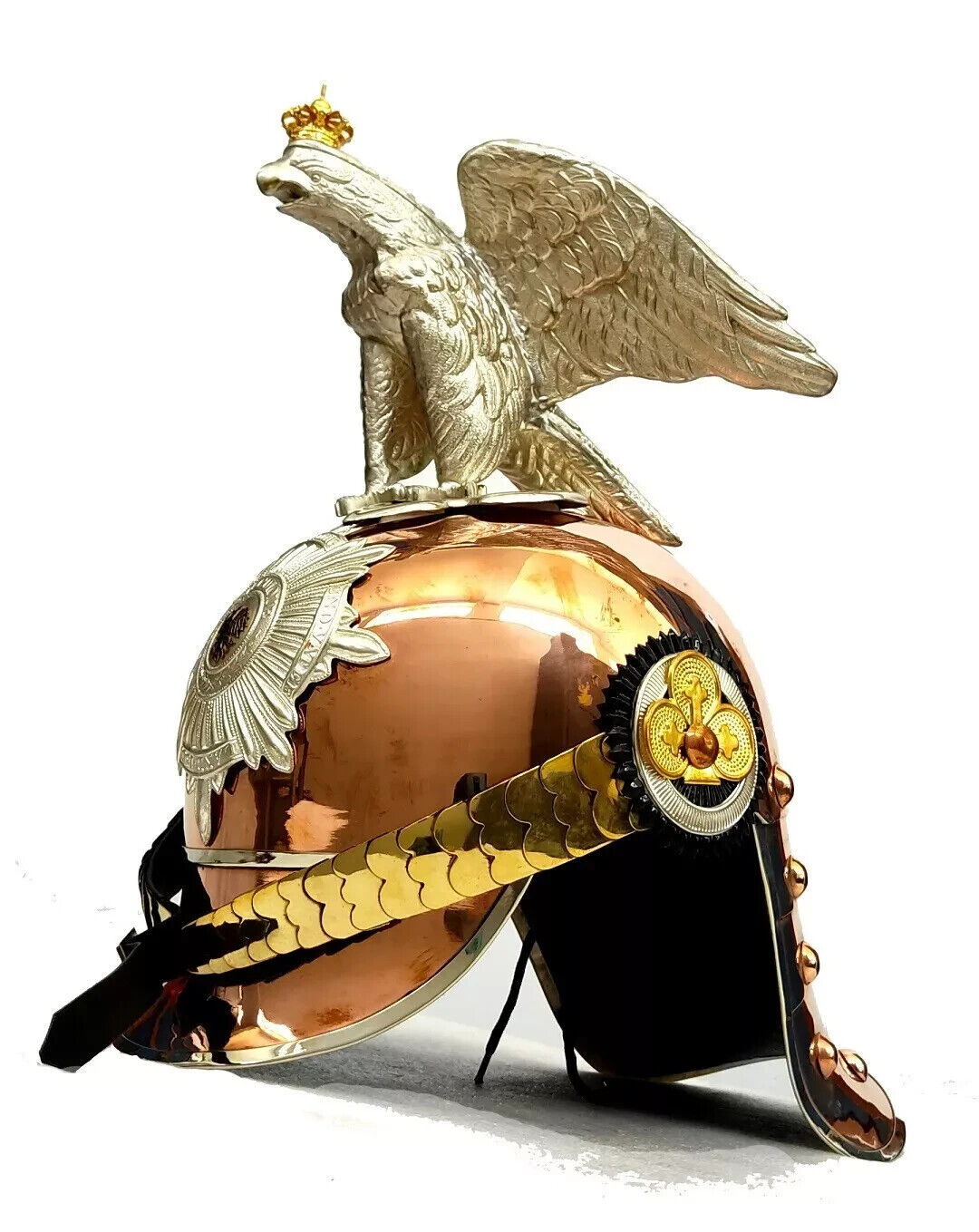 Prussian COPPER Helmet Deluxe German Officer Pickelhaube Eagle Helmet With Stand