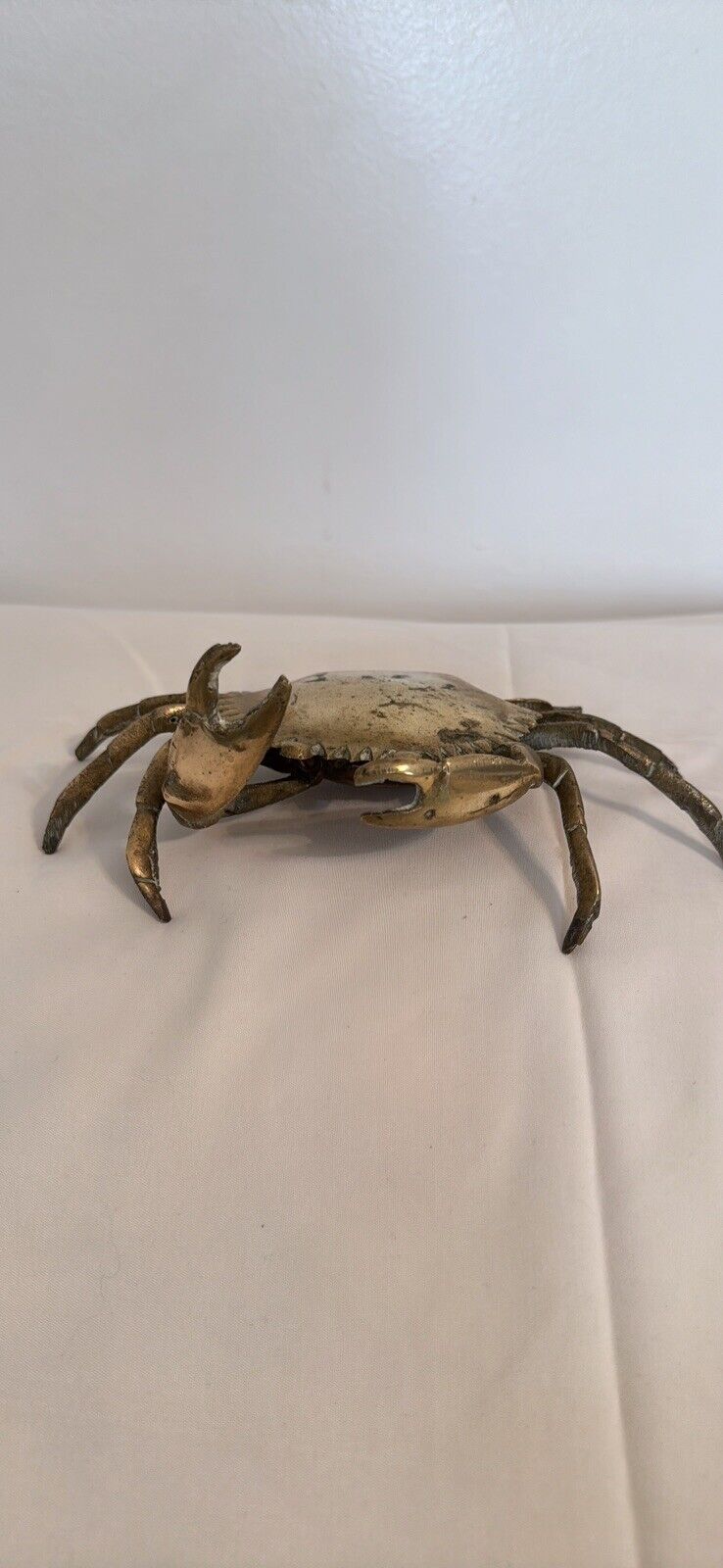 Vintage Soild Brass Crab Trinket Box Hinged Lid Movable Front Claws