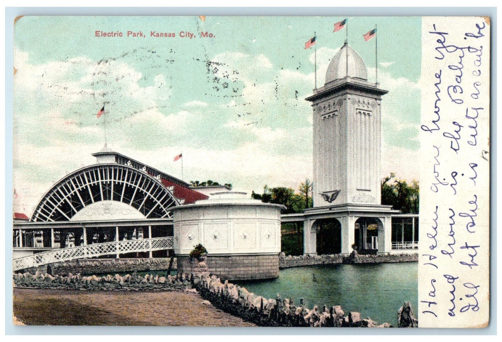 1907 View of Electric Park Kansas City Missouri MO Antique Posted Postcard