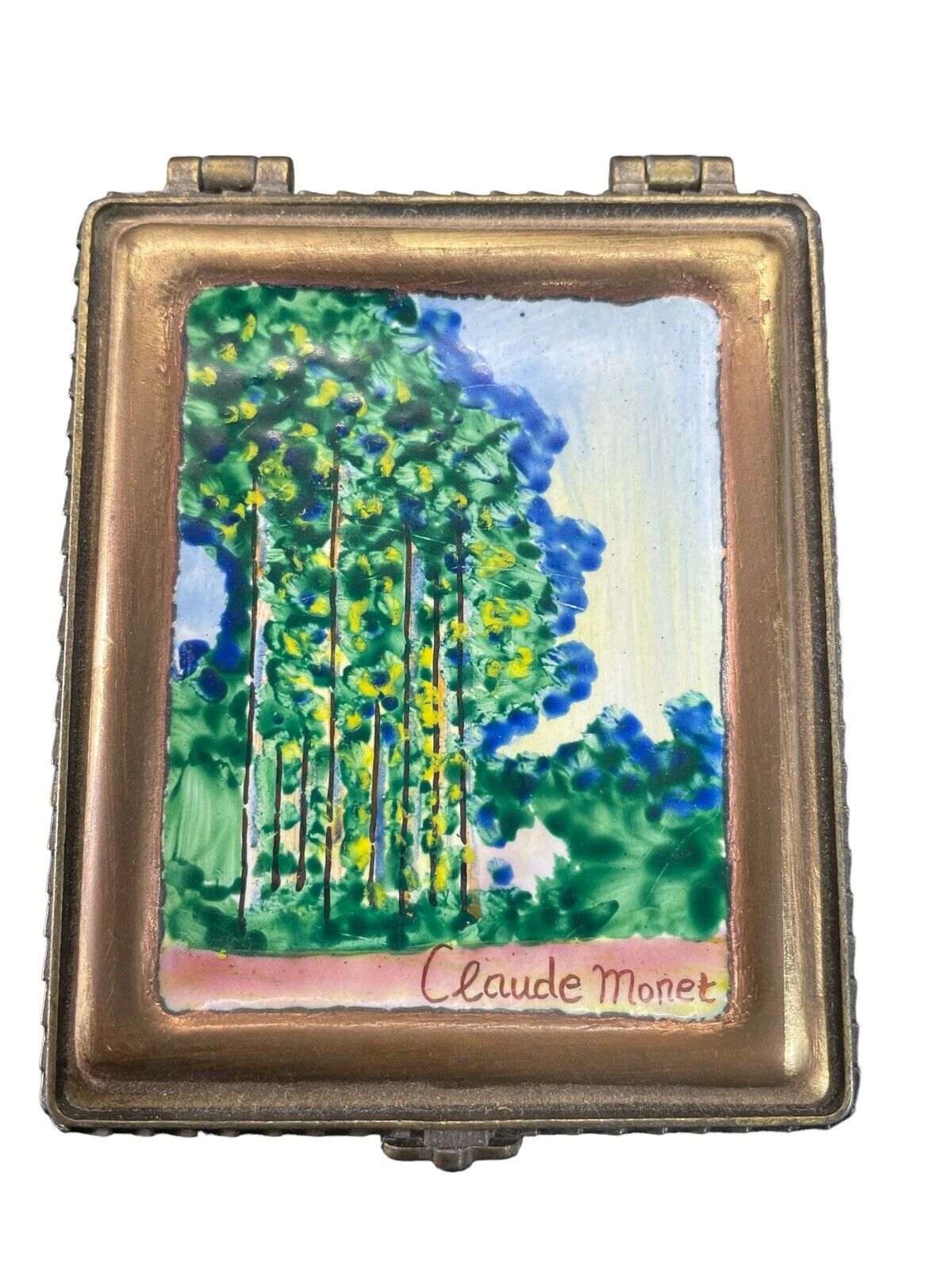 KELVIN CHEN Enamel Hand Painted Copper Trinket Box Claude Monet #669 2001