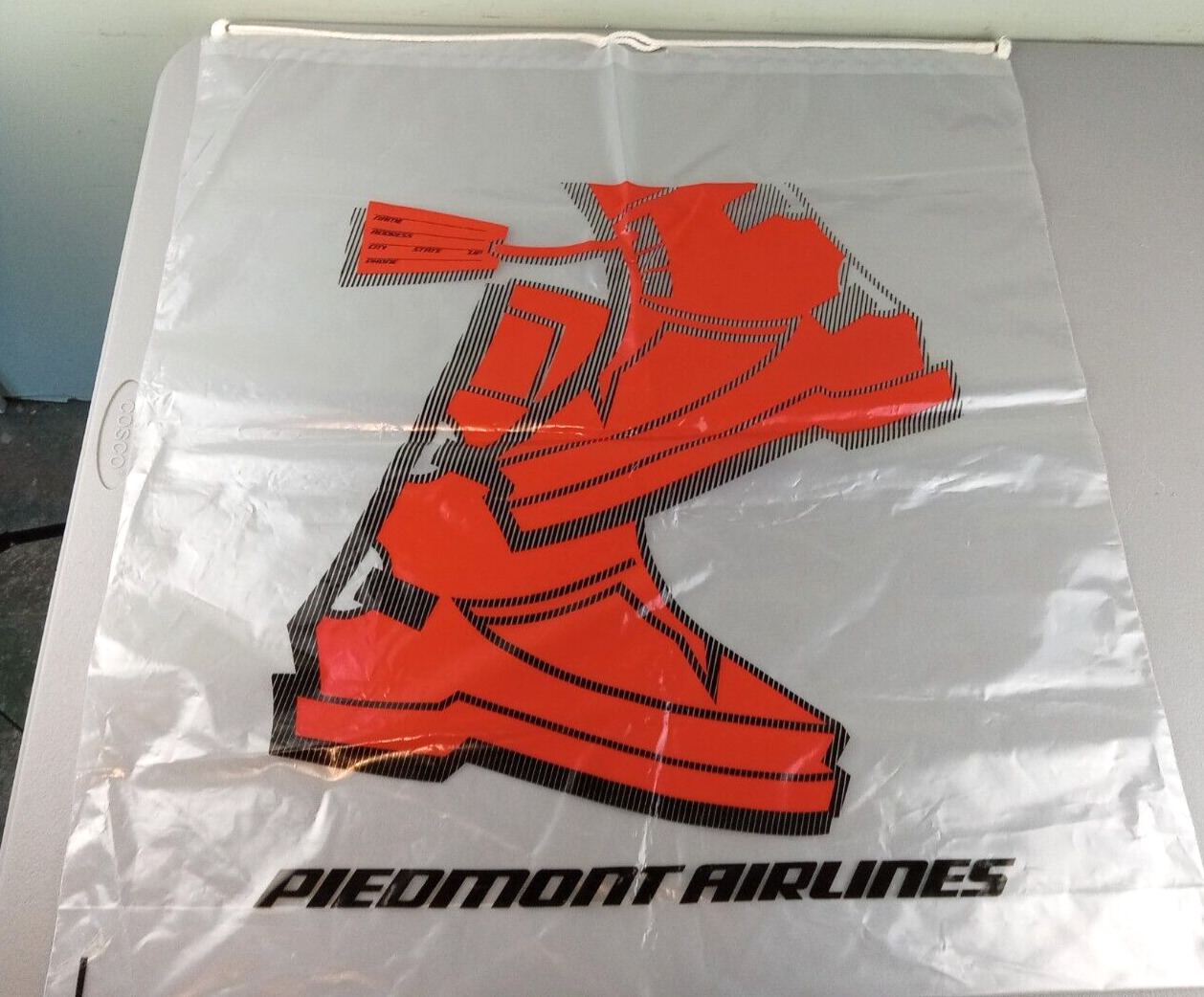 Vintage PIEDMONT AIRLINES Advertising LARGE Clear PLASTIC Drawstring Bag