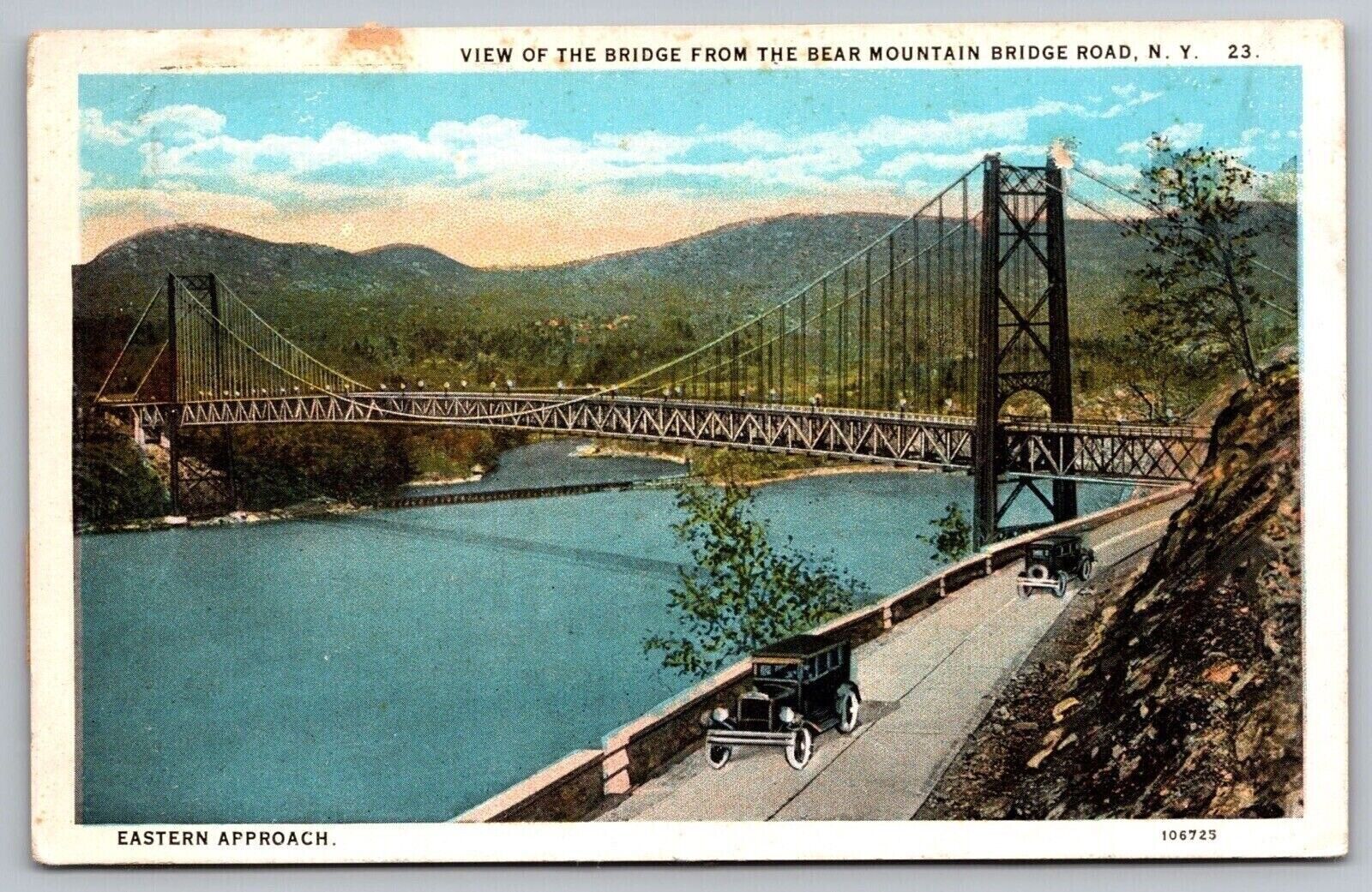 Bear Mountain Bridge Road New York Eastern View Old Cars Forest VNG UNP Postcard