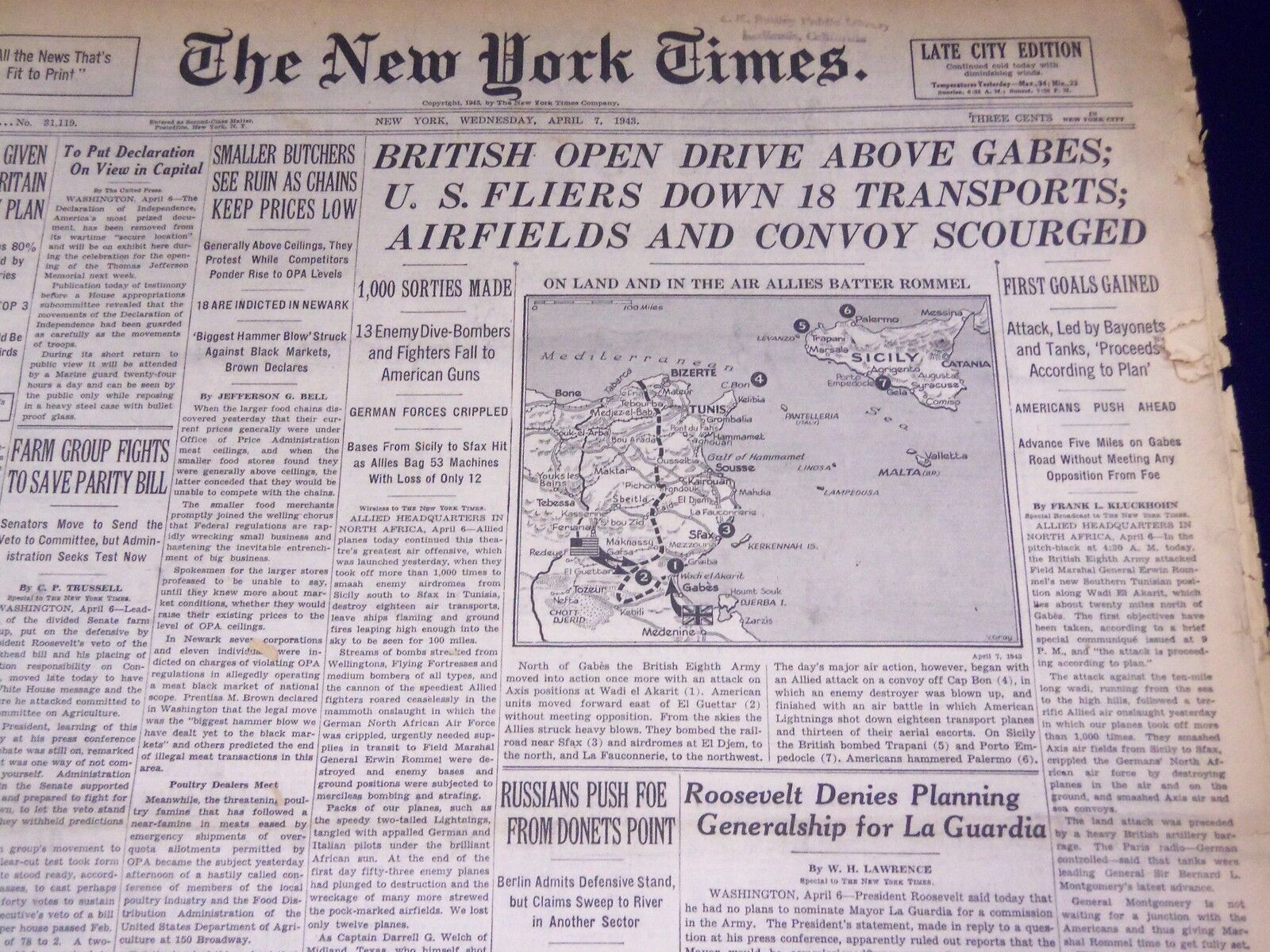 1943 APRIL 7 NEW YORK TIMES - BRITISH OPEN DRIVE ABOVE GABES - NT 1894