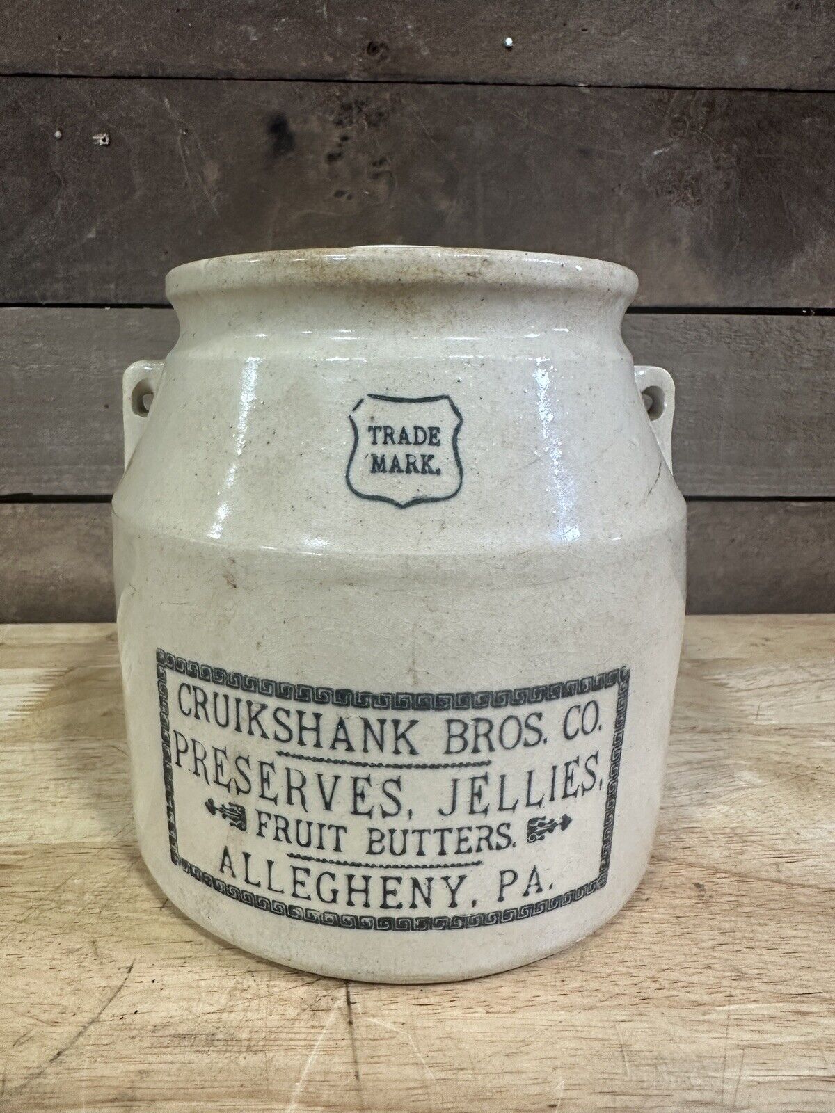 Antique Trade Mark Cruikshank Bros Preserves Stoneware Jug