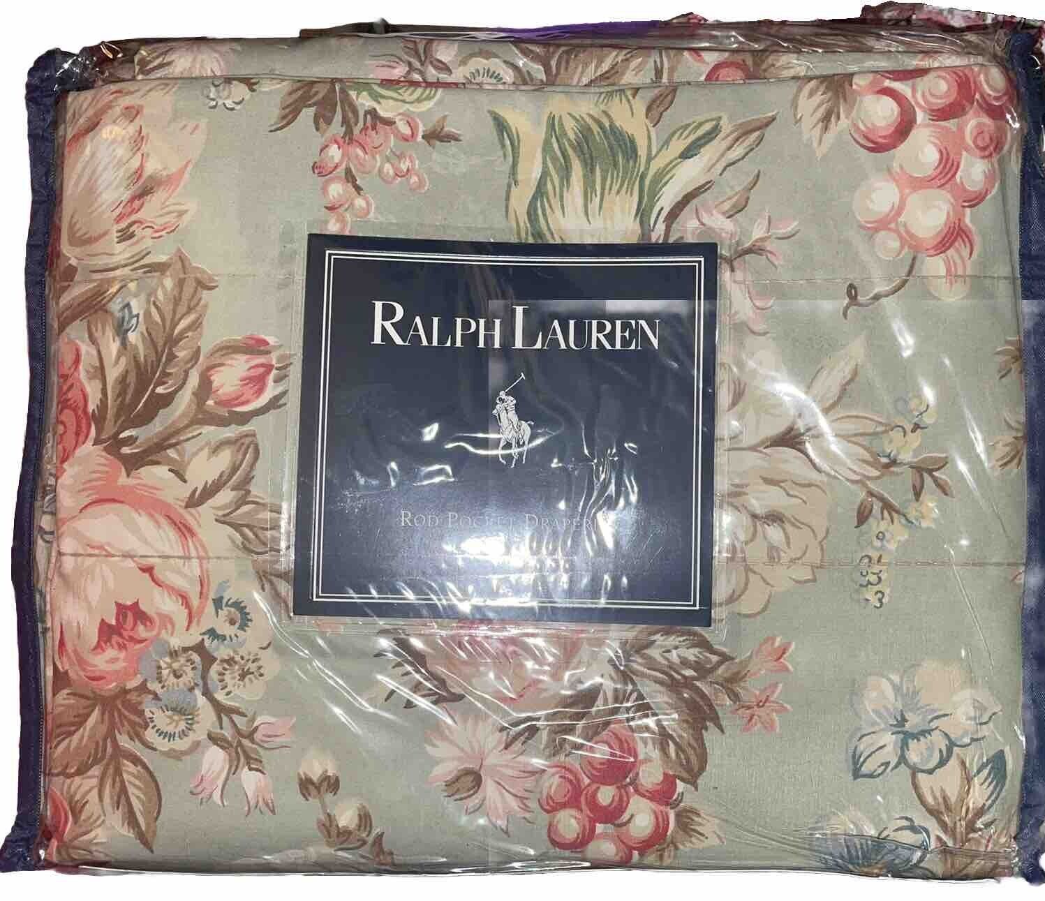 Vtg Ralph Lauren Charlotte IV Green Floral Cotton Rod Pocket Drapes 84x84 NEW