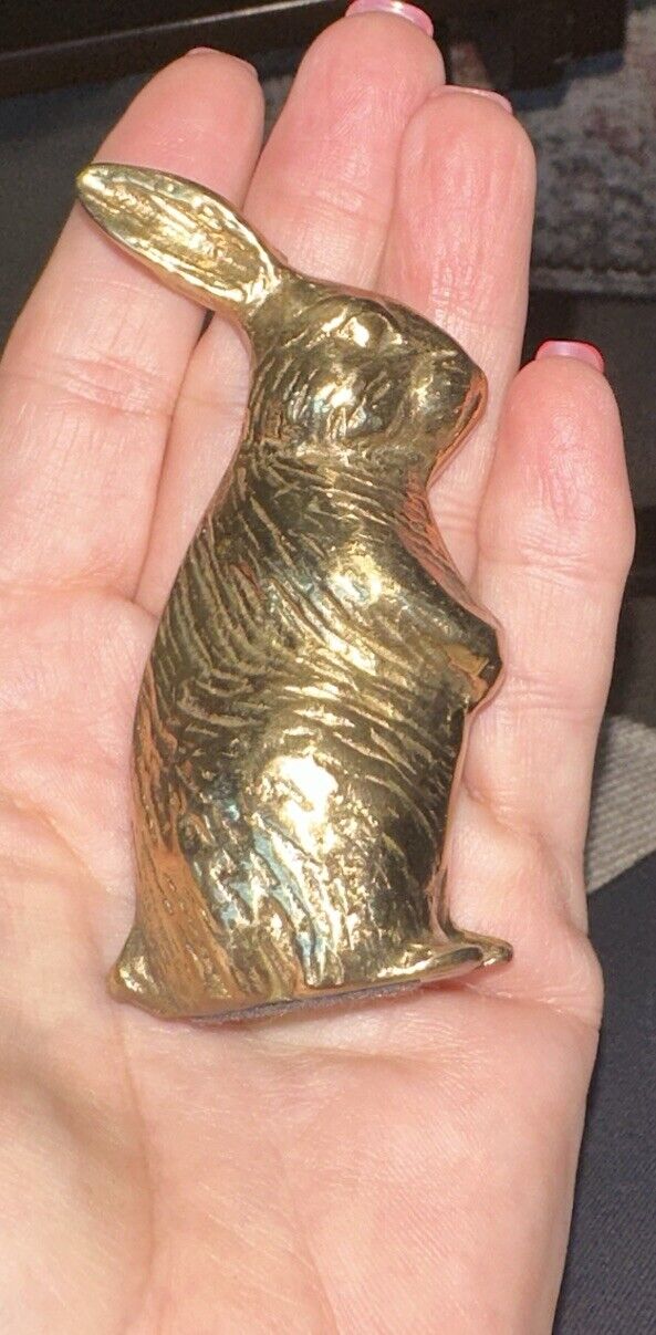 Vintage Brass Bronze Paperweight Rabbit Bunny Patina 3” Tall