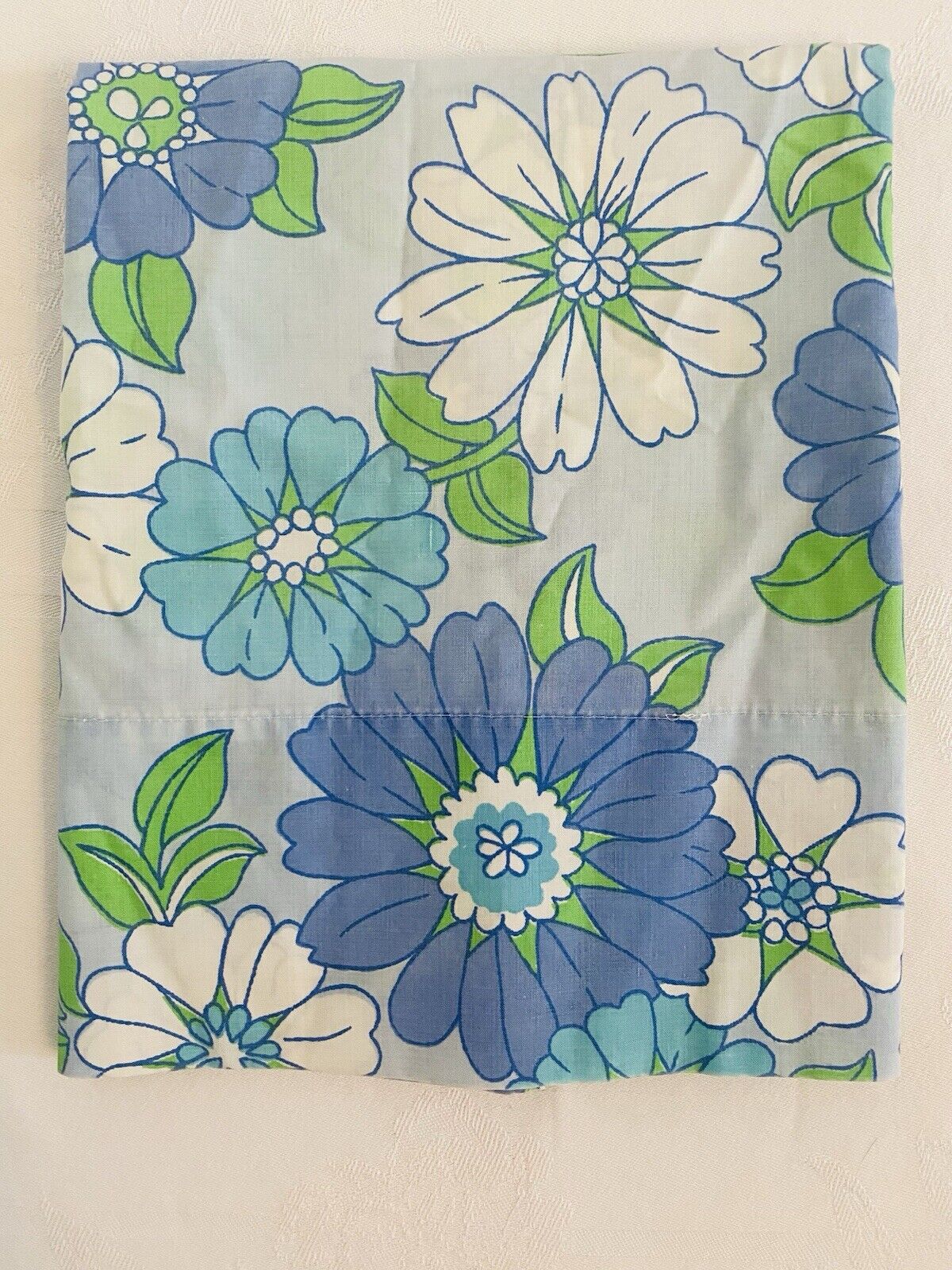 Vintage Fieldcrest Perfection Flower Power Daisy Standard Pillowcase Blue 1970s