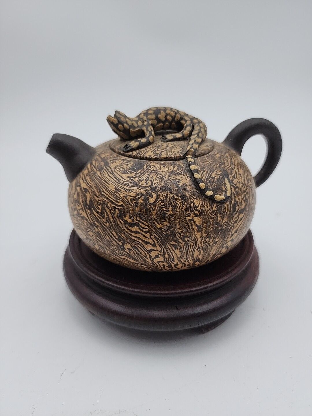 6M Yixing Lizard Gecko Zisha Clay Tea Pot Asian W/ Lid & Stand