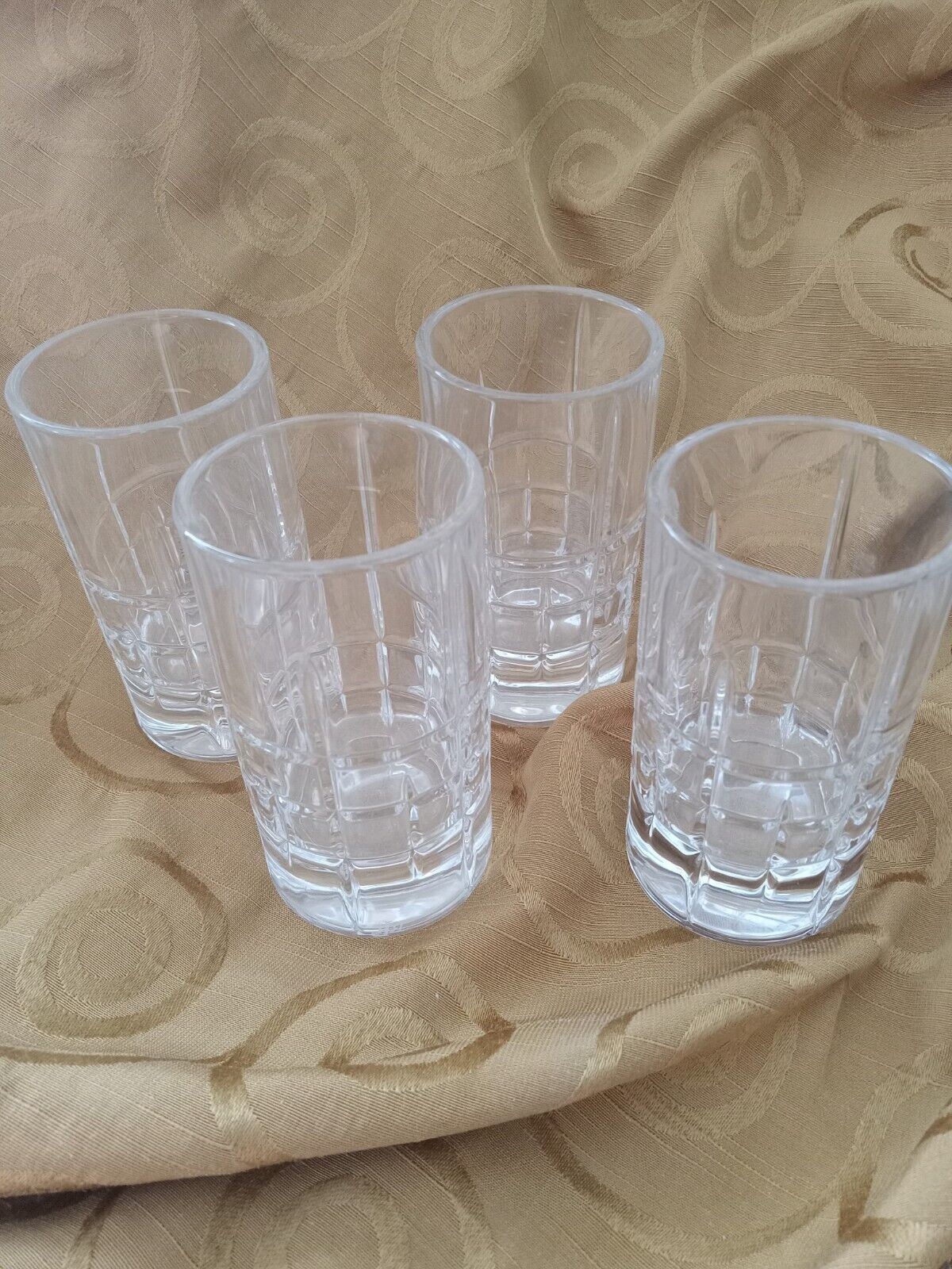 * Set Of 4 Glen Plaid Ralph Lauren Shot Drink Crystal Glasses *