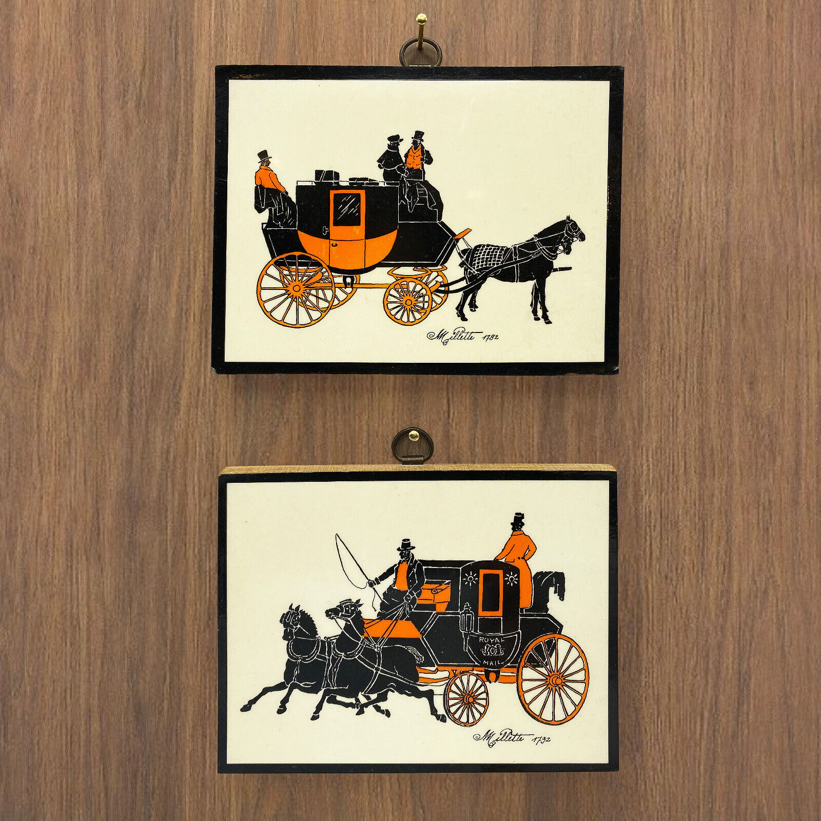 Vintage Designer Inspired Wall Art Plaques (Set of 2) - Millette Horse Carriages