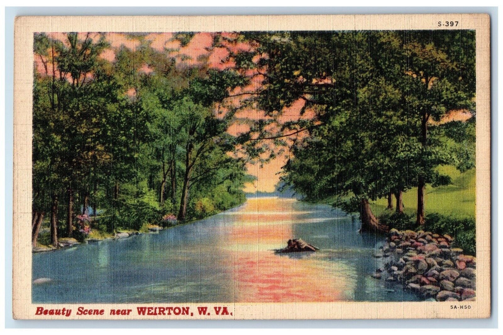 c1940 Beauty Scene Near Weirton River Lake Trees West Virginia Vintage Postcard