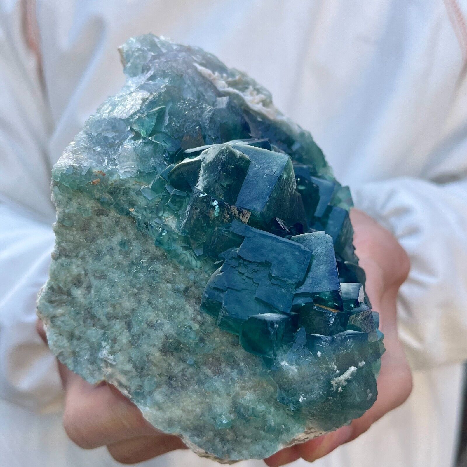 2.8lb Large NATURAL Green Cube FLUORITE Quartz Crystal Cluster Mineral Specimen