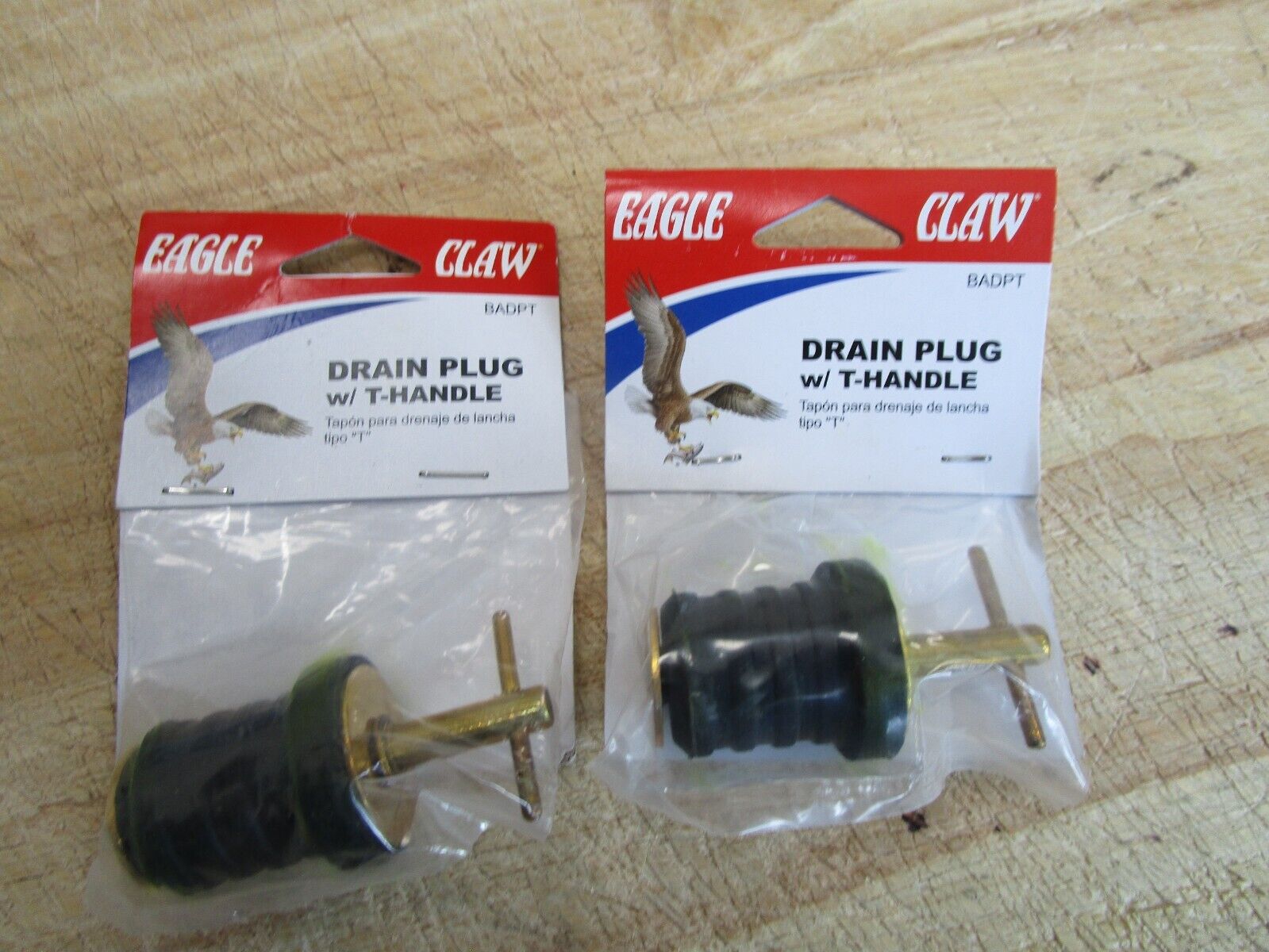 2 new Eagle Claw Boat Drain Plugs with T Handle NEW IN SEALED BAGS
