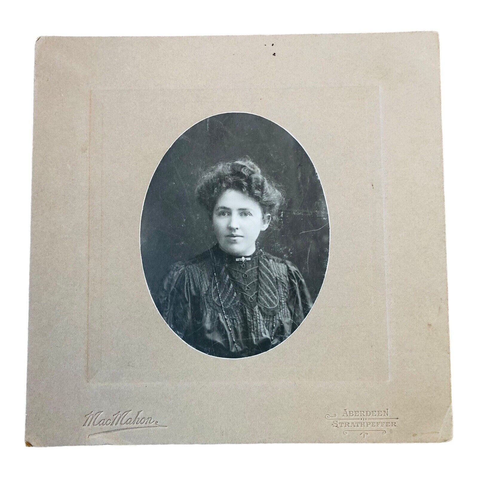 ATQ Cabinet Card Photo Victorian Lady Older Woman Portrait￼ Oval Haunted Emboss