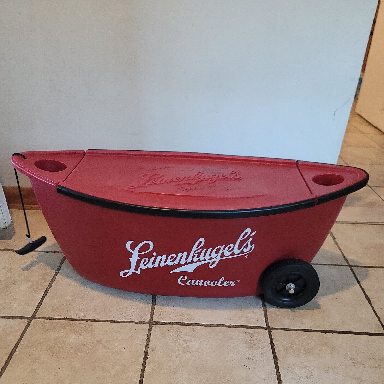 SIGNED Leinenkugel’s Canoe Beer Cooler Canooler With Wheels 3 Foot Ice Chest