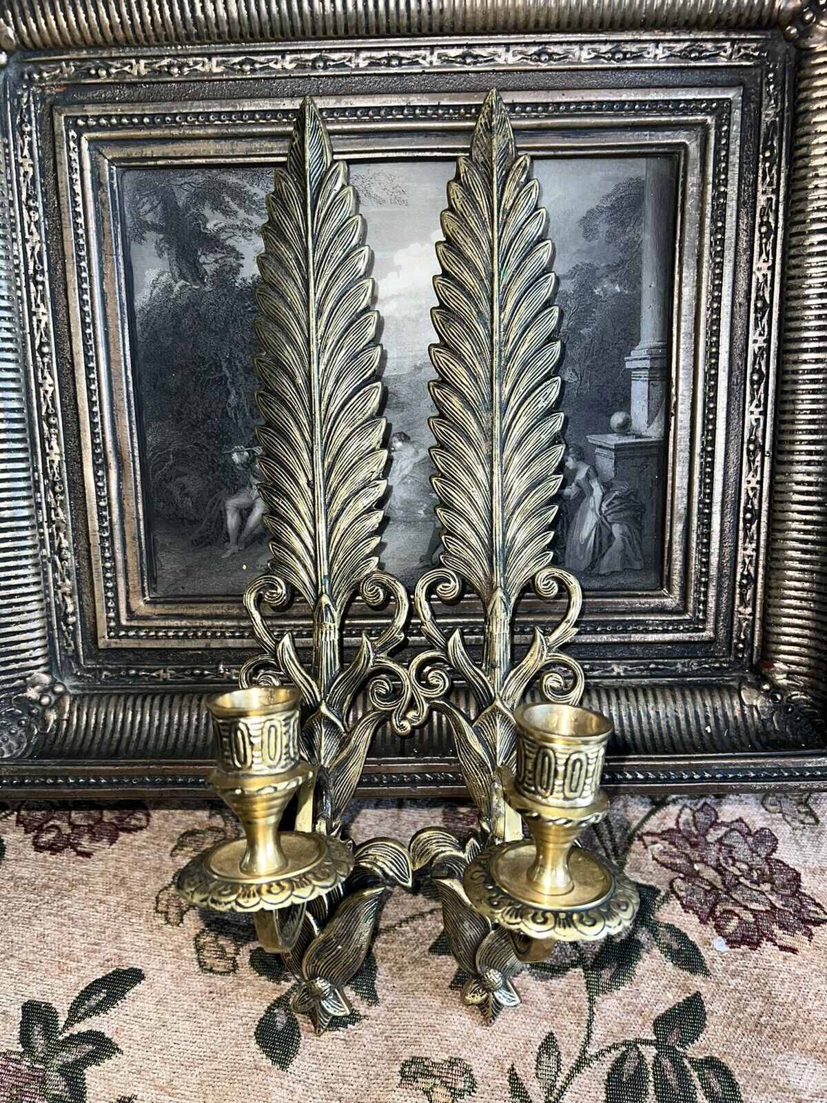Solid brass Feather shaped wall sconce candle holder set of 2 made in India