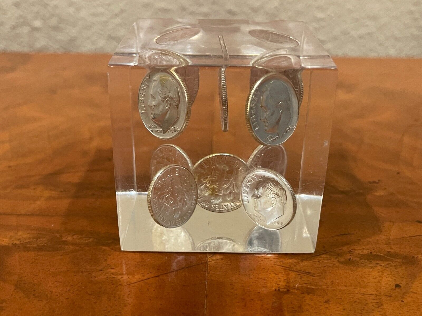 Vintage Lucite Dimes Paperweight (1960s)