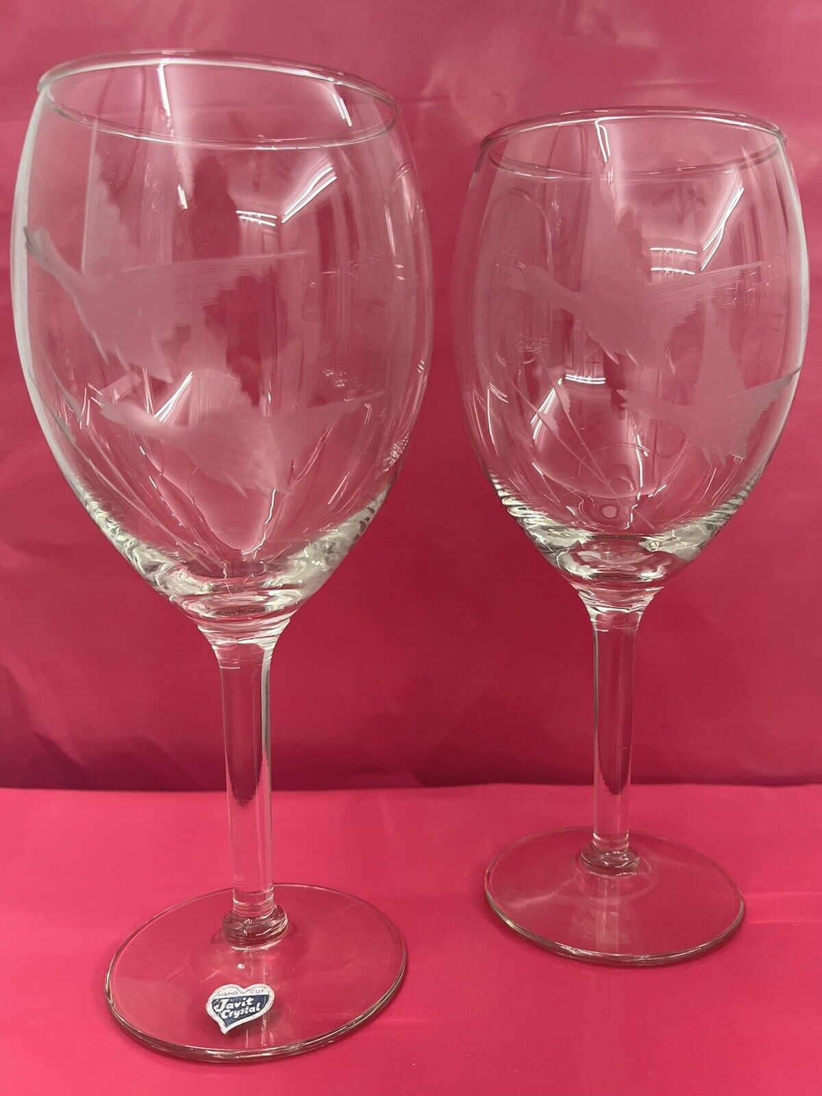 Set of Vintage Javit Crystal Hand Cut Geese Champagne/Wine Glasses