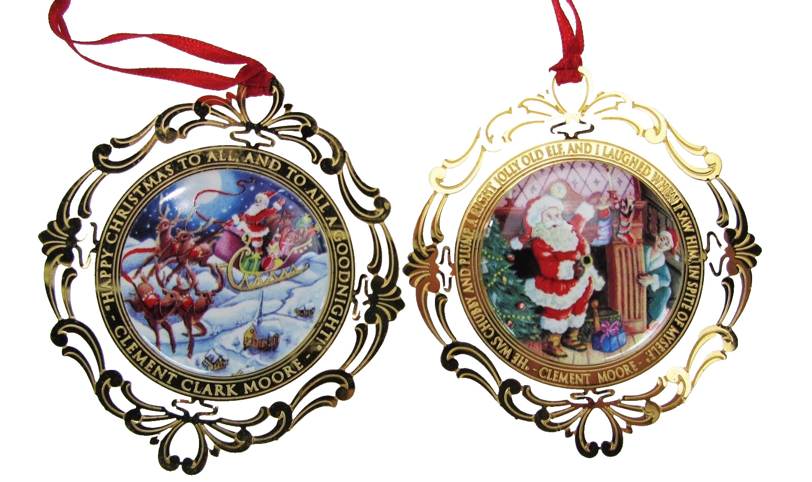 2 Levenger Christmas Ornament Collection 1995 Holiday Jolly Old St Nick Santa 