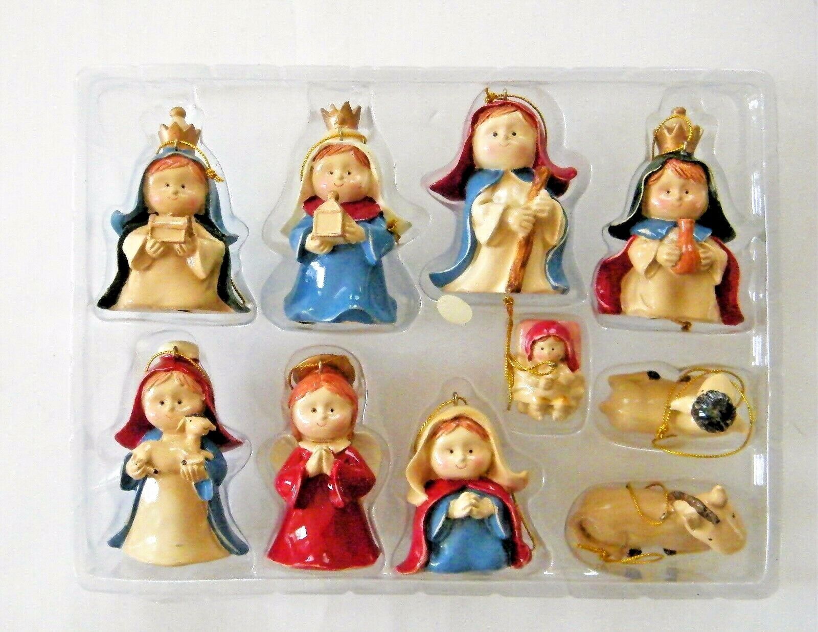 Child Nativity Set 10 Piece Holiday Time Christmas Table Decor Tree Ornaments 