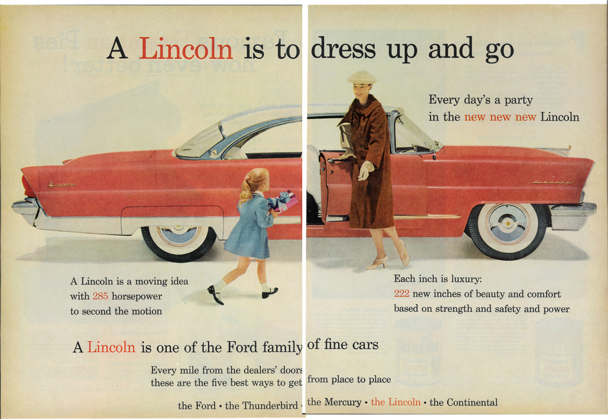 1956 \'56 LINCOLN FORD Luxury Automobile Car 2 Page Vintage Print Ad
