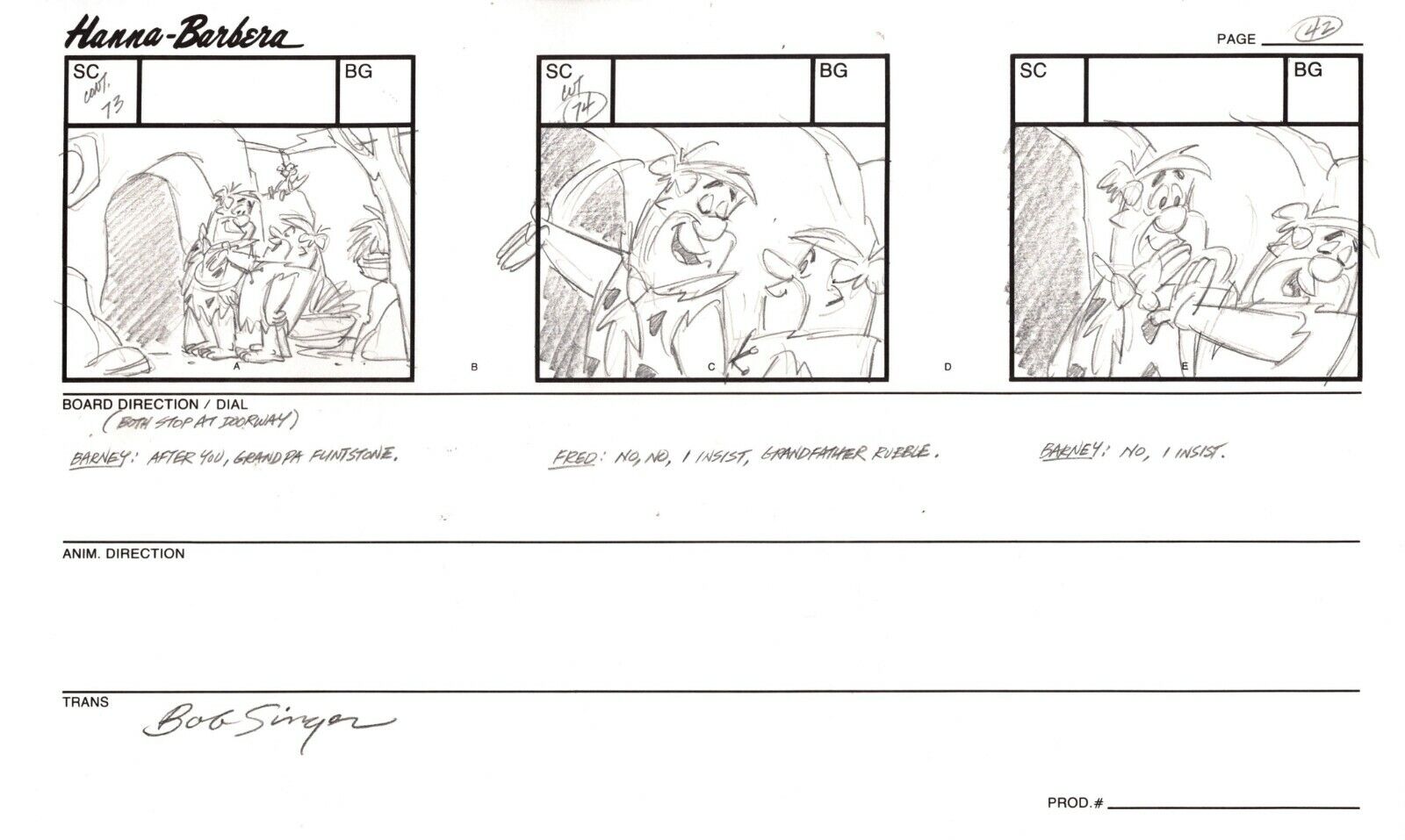 Flintstones Hollyrock Animation Storyboard Hanna B Signed by Bob Singer 1993 42