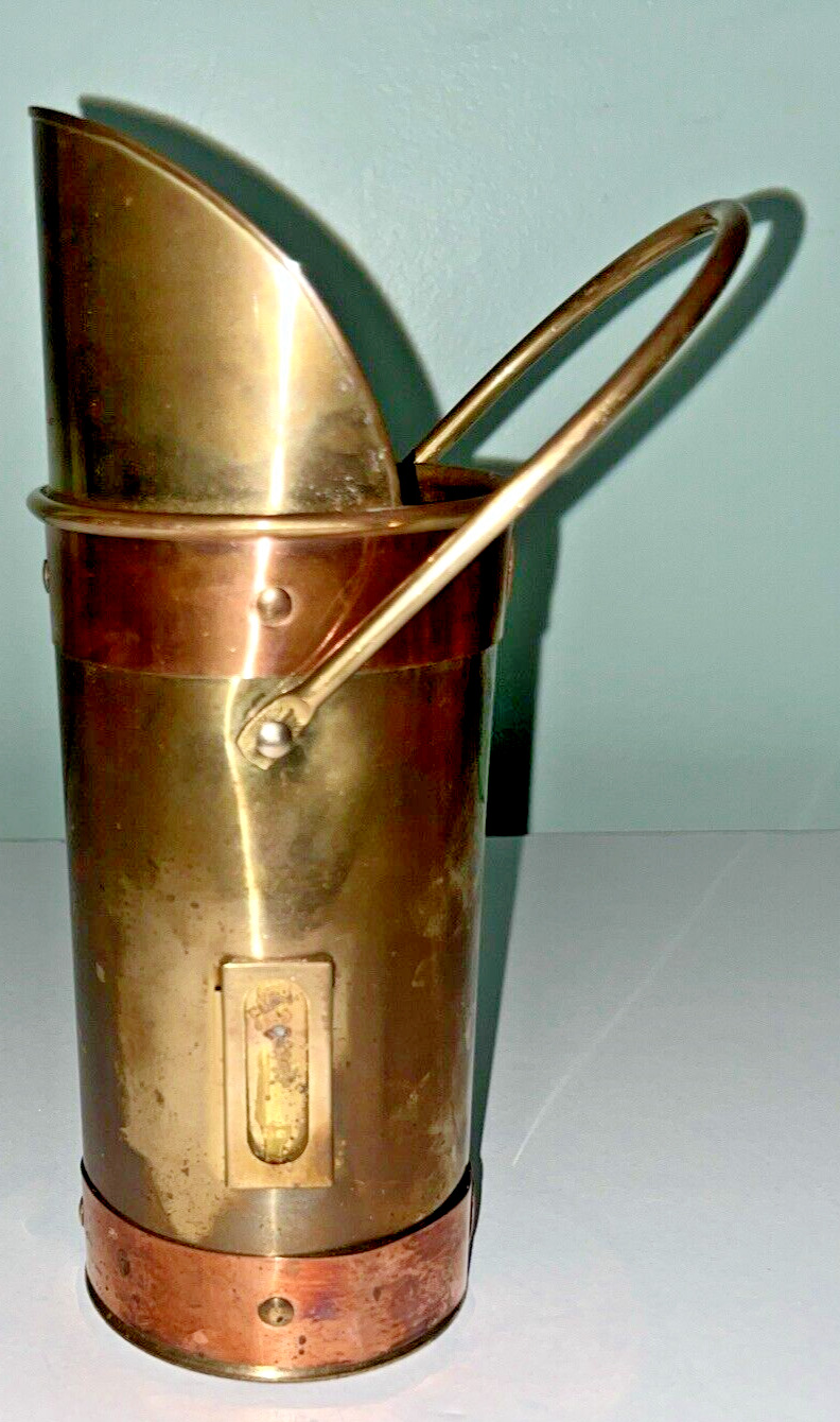 Vintage Brass And Copper Long Match Stick Holder  8”