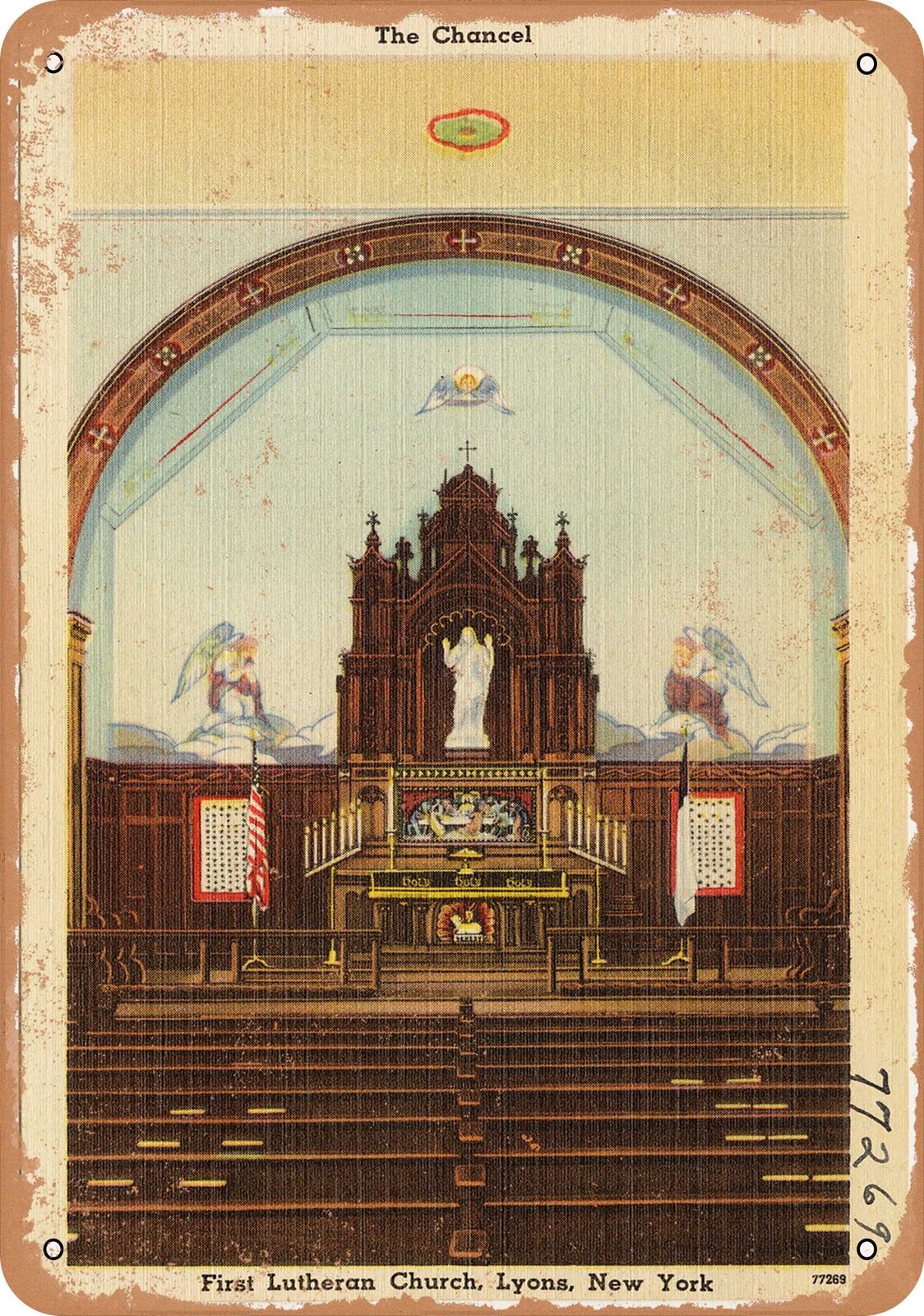 Metal Sign - New York Postcard - The chancel, First Lutheran Church, Lyons, New