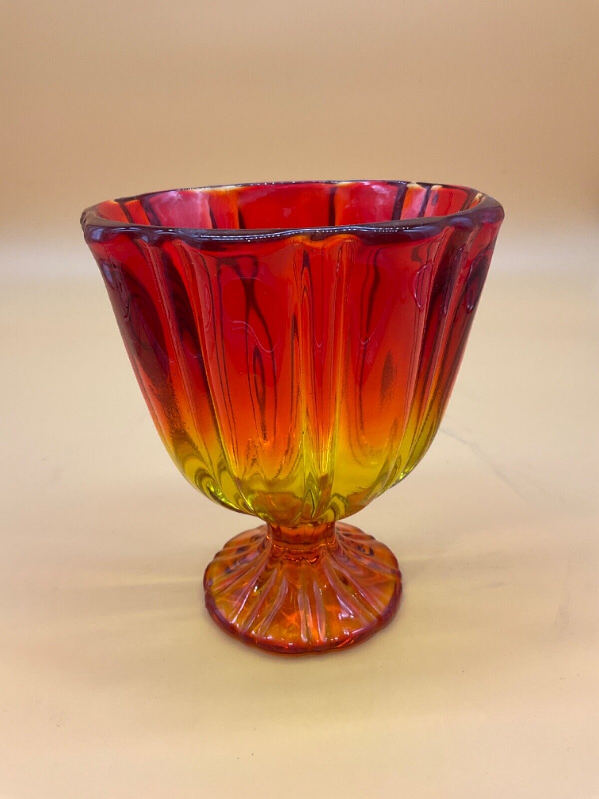 Vintage LE Smith Glass Bowl Hot Orange 60s Retro Heavy GLASS Dish