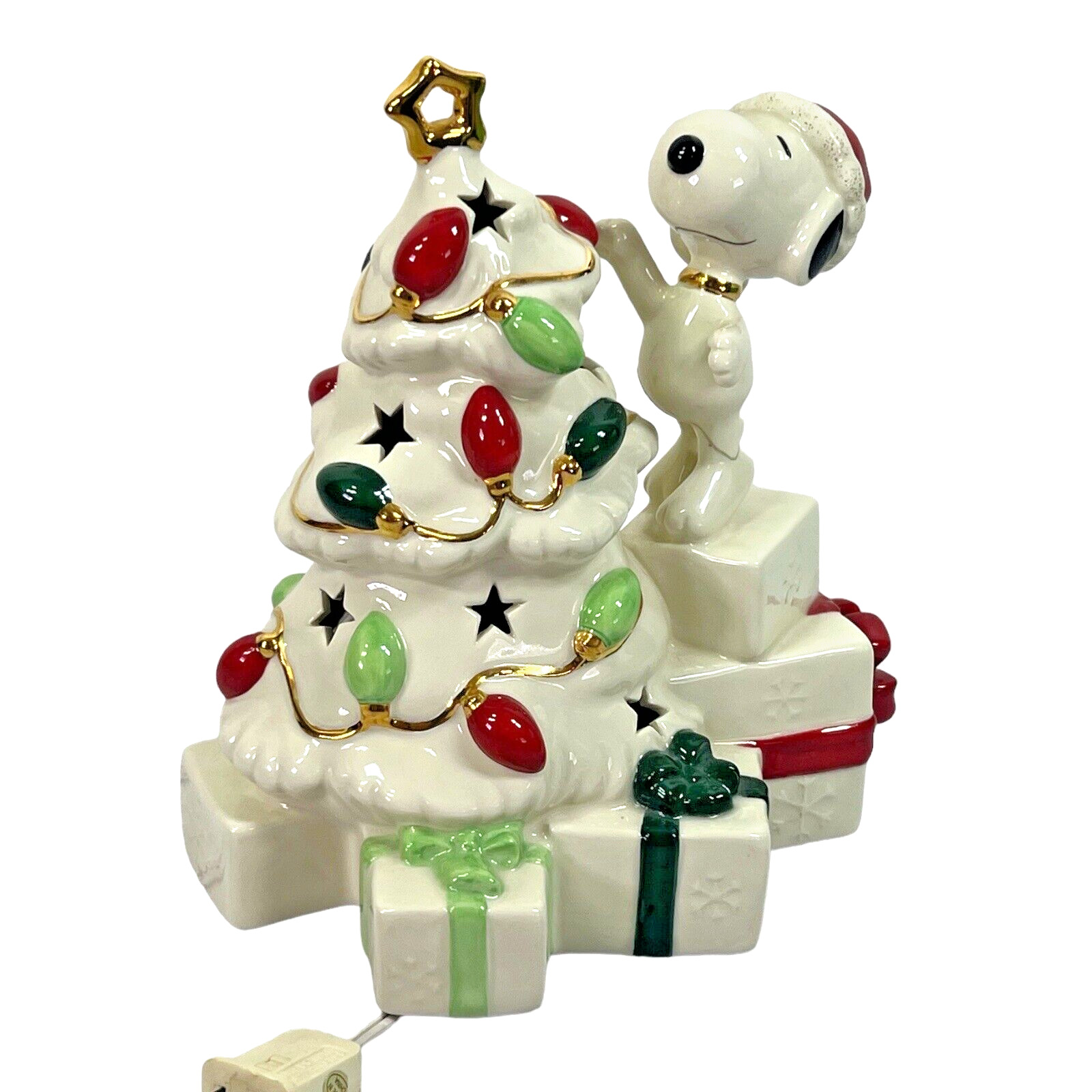 Snoopy’s' Christmas Peanuts Lenox Lighted Figurine Tree Porcelain Gold Accent