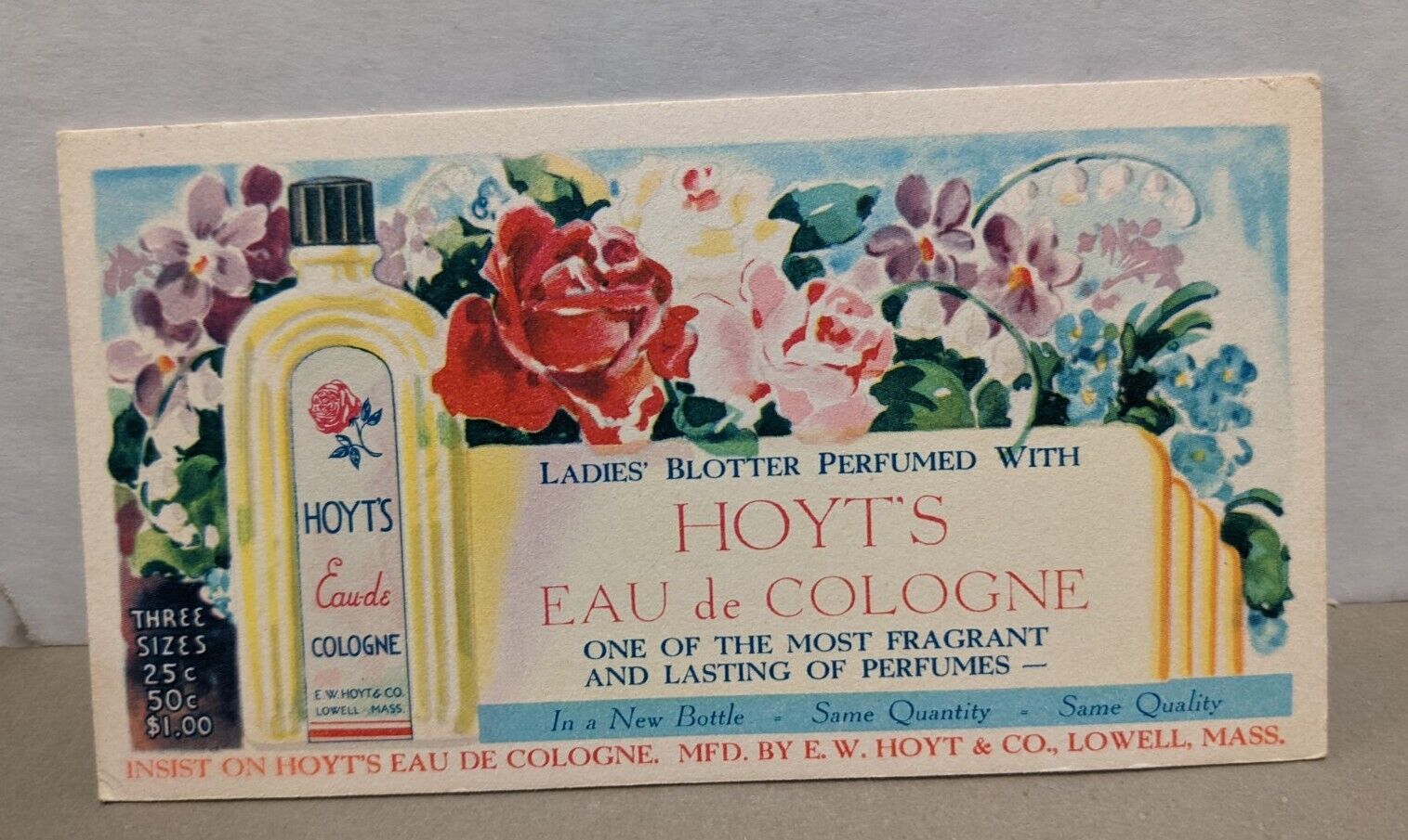 Vintage Hoyt's Eau de Cologne Blotter(s)  E. W. Hoyt & Co. Lowell Mass.