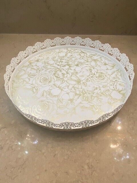 Antique White and Gold Metal Vanity Tray