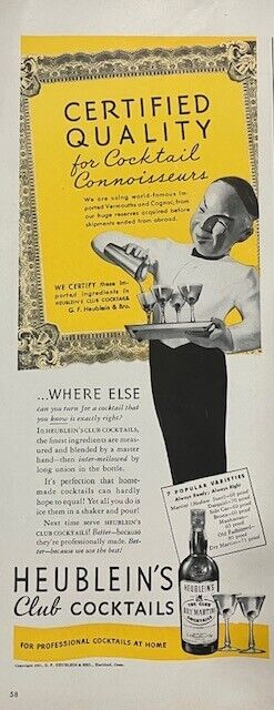 Rare 1941 Original Vintage Heublein's Martini Cocktails Advertisement AD