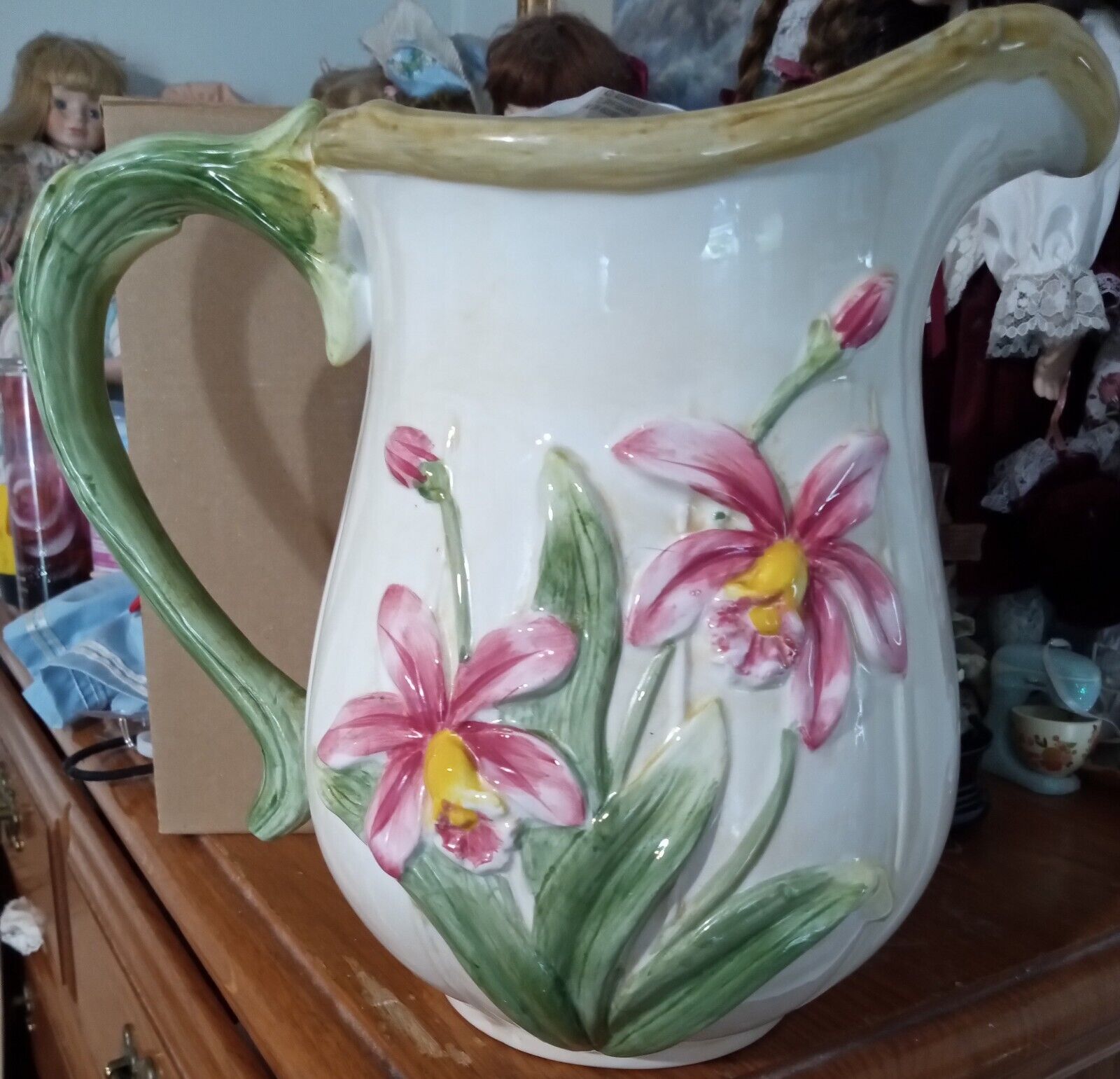 Vintage Signature Home Collection Sping Flower Pitcher- BEAUTIFUL  9 In Tall