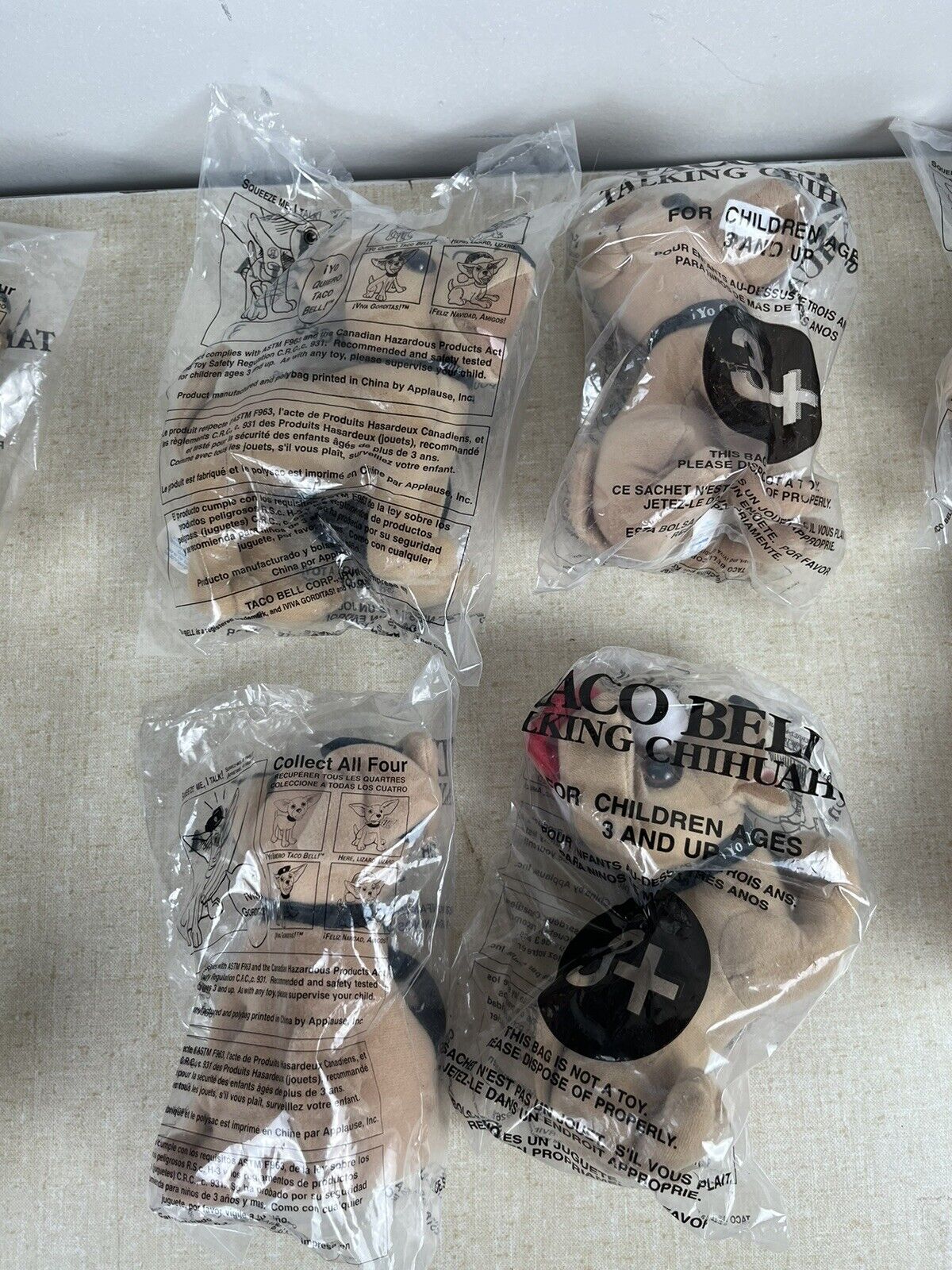 x4 Taco Bell Chihuahua Plush Stuffed Dog Animal Squeeze Toys Complete Set