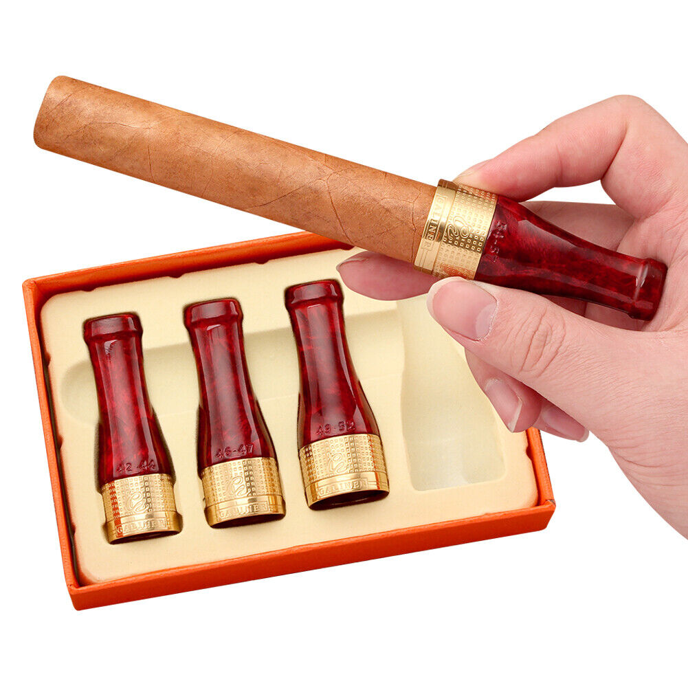 Galiner Golden Pure Copper Cigar Holder Mouthpiece Nozzle 4 Sizes Red Gift Box