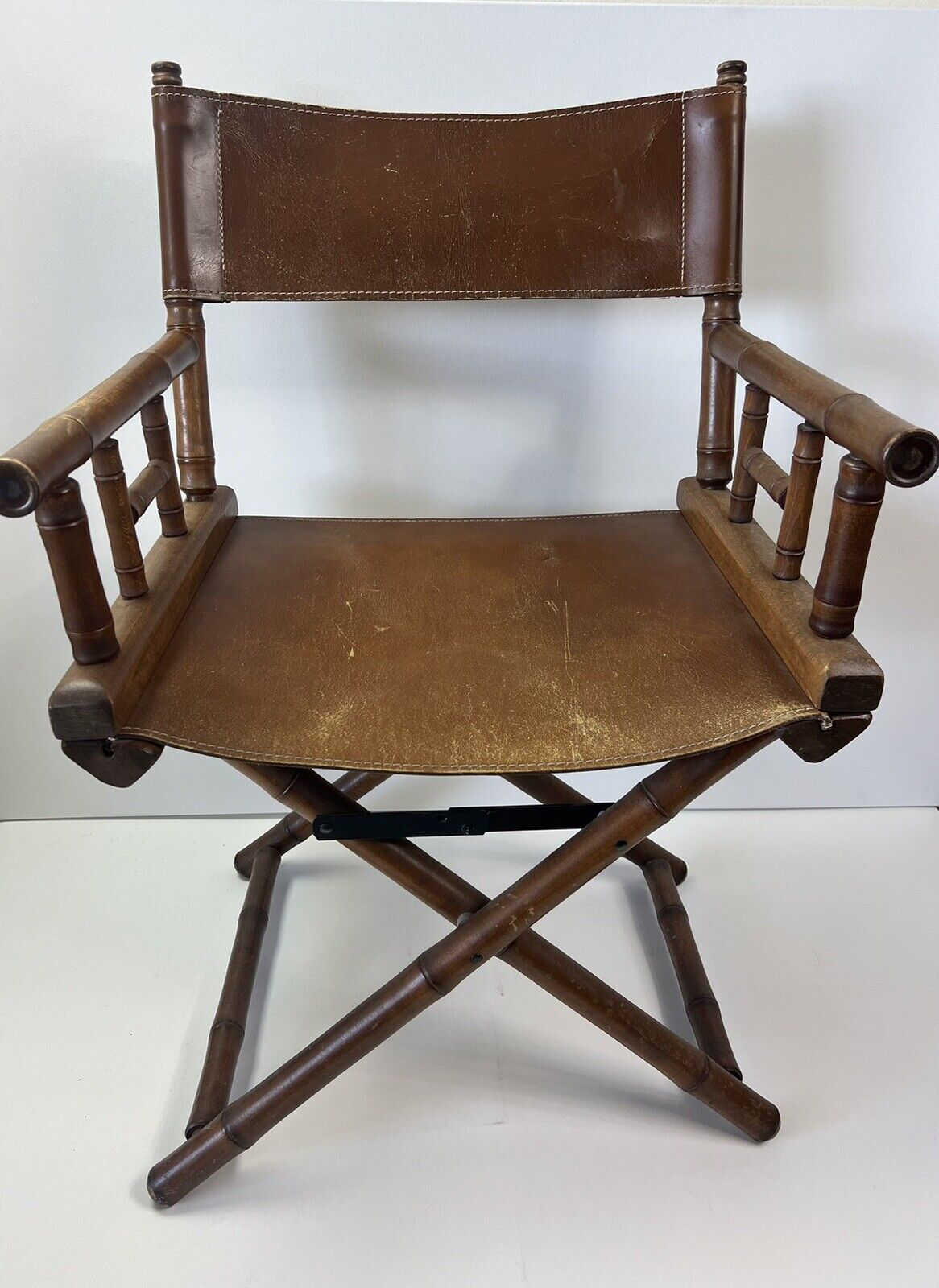 Vintage Mid Century Safari Sling Chair Leather Seat & Back Great Condition