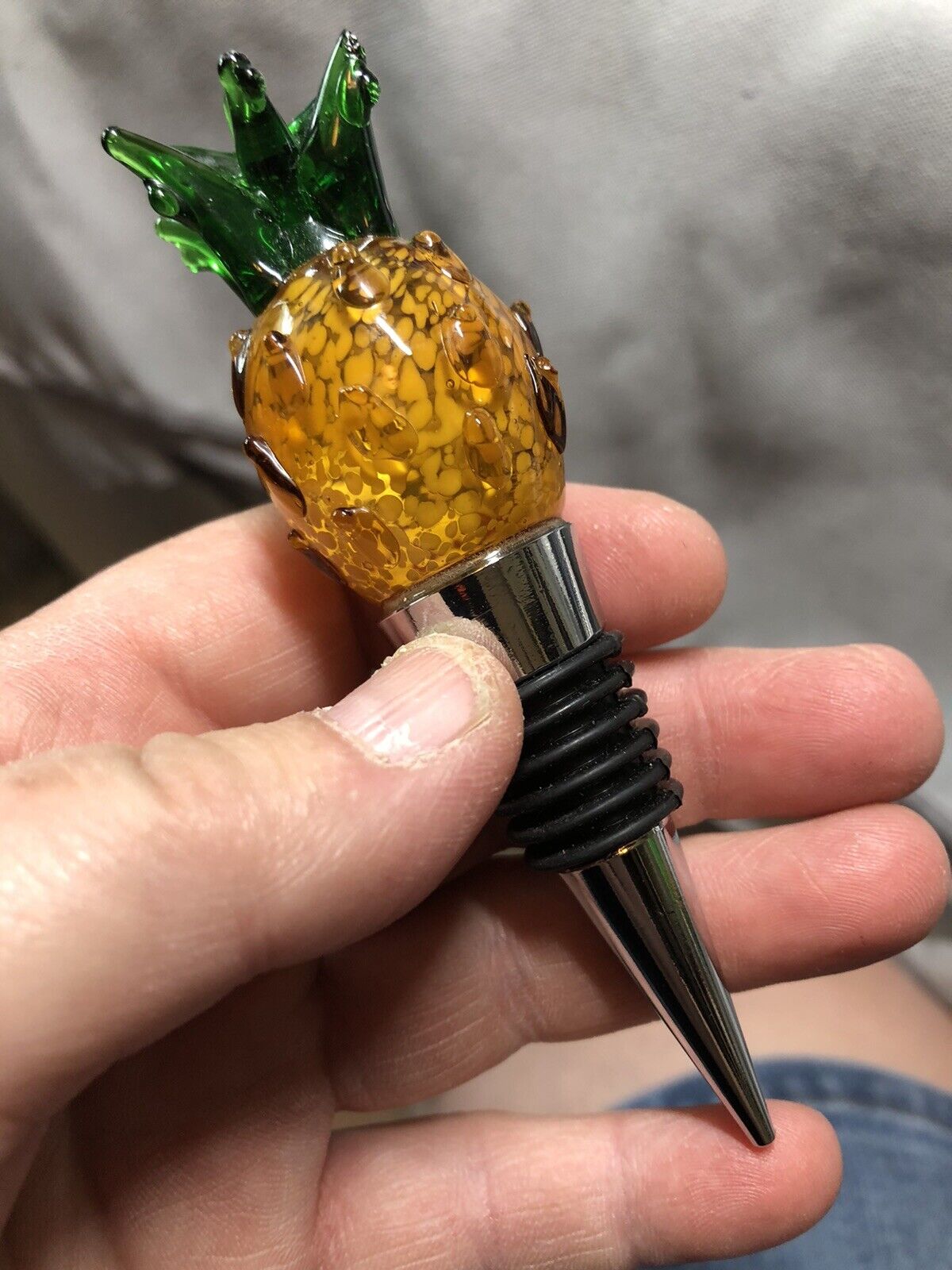Hand Blown Glass Pineapple Wine/ Champagne Stopper. 🍍🍾
