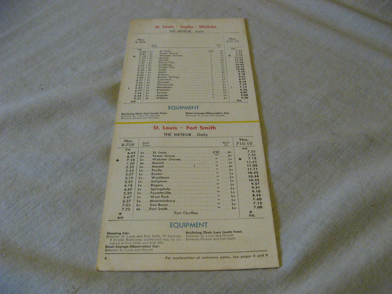 Vintage 1958 Frisco Railroad Condensed Schedule Trains Railroadiana